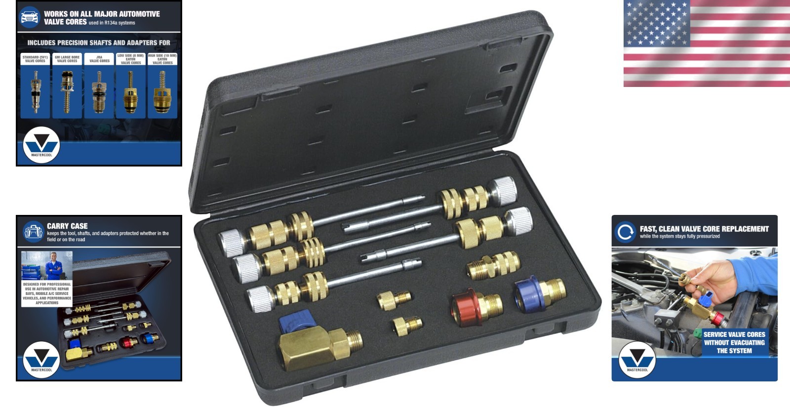 Durable R134a Valve Core Removal Kit: Includes Shafts, Adapters & Carrying Case