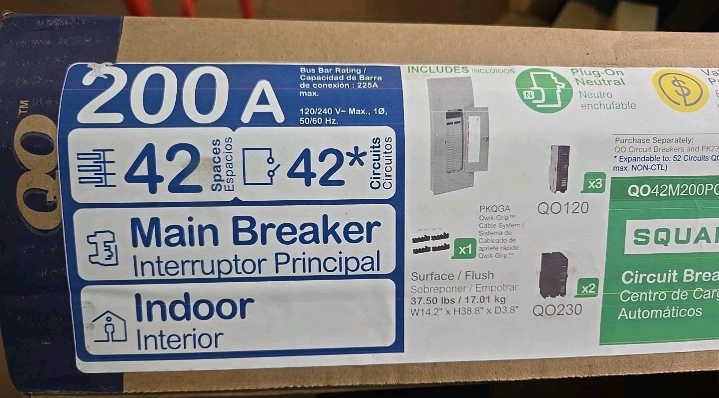 Square D QO 200 Amp 42-Space 42-Circuit Indoor Main Breaker Load C QO42M200PQCVP