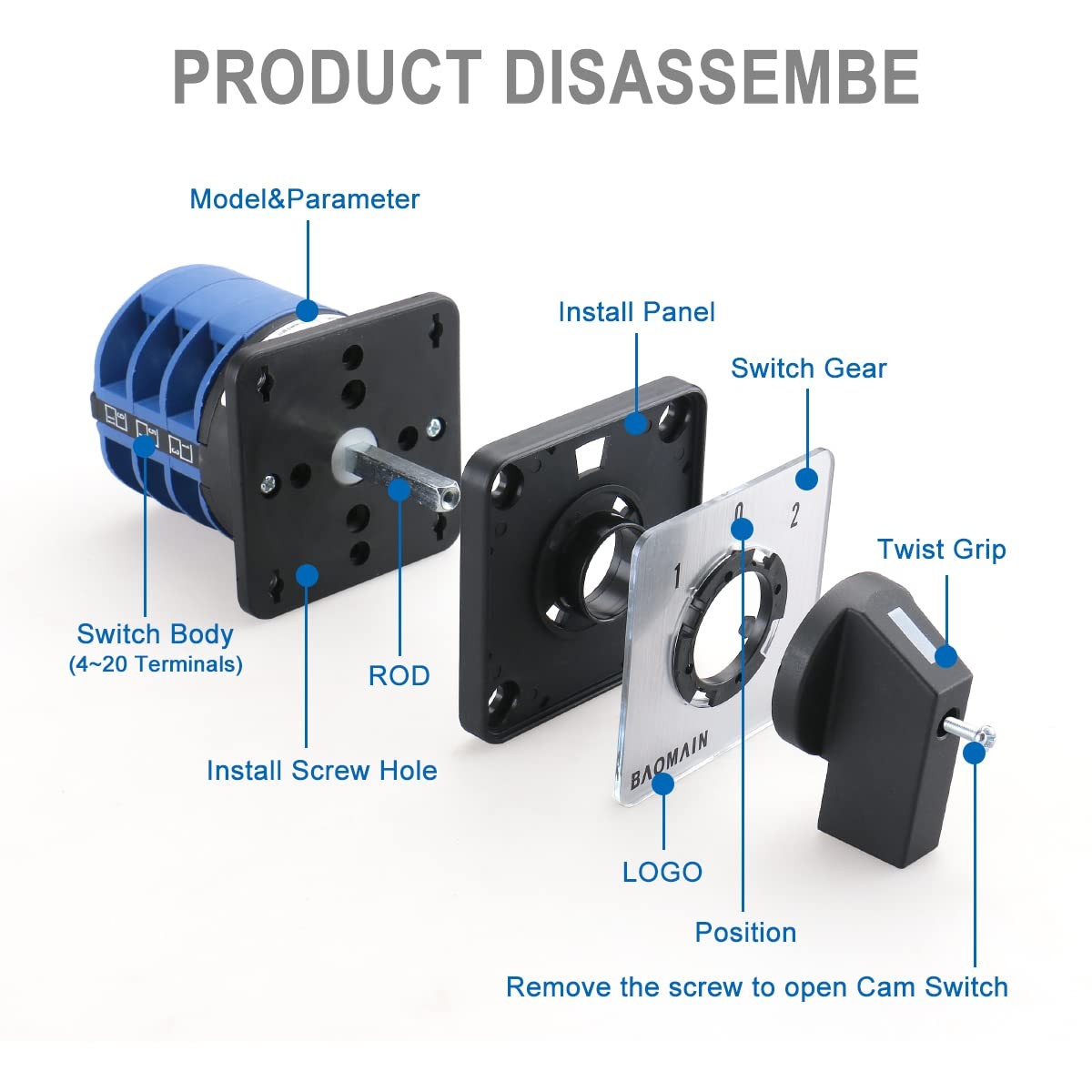 Rotary Cam Changeover Switch SZW26-40/D303.3 AC 660V 40A 12 Terminal 3 Phase