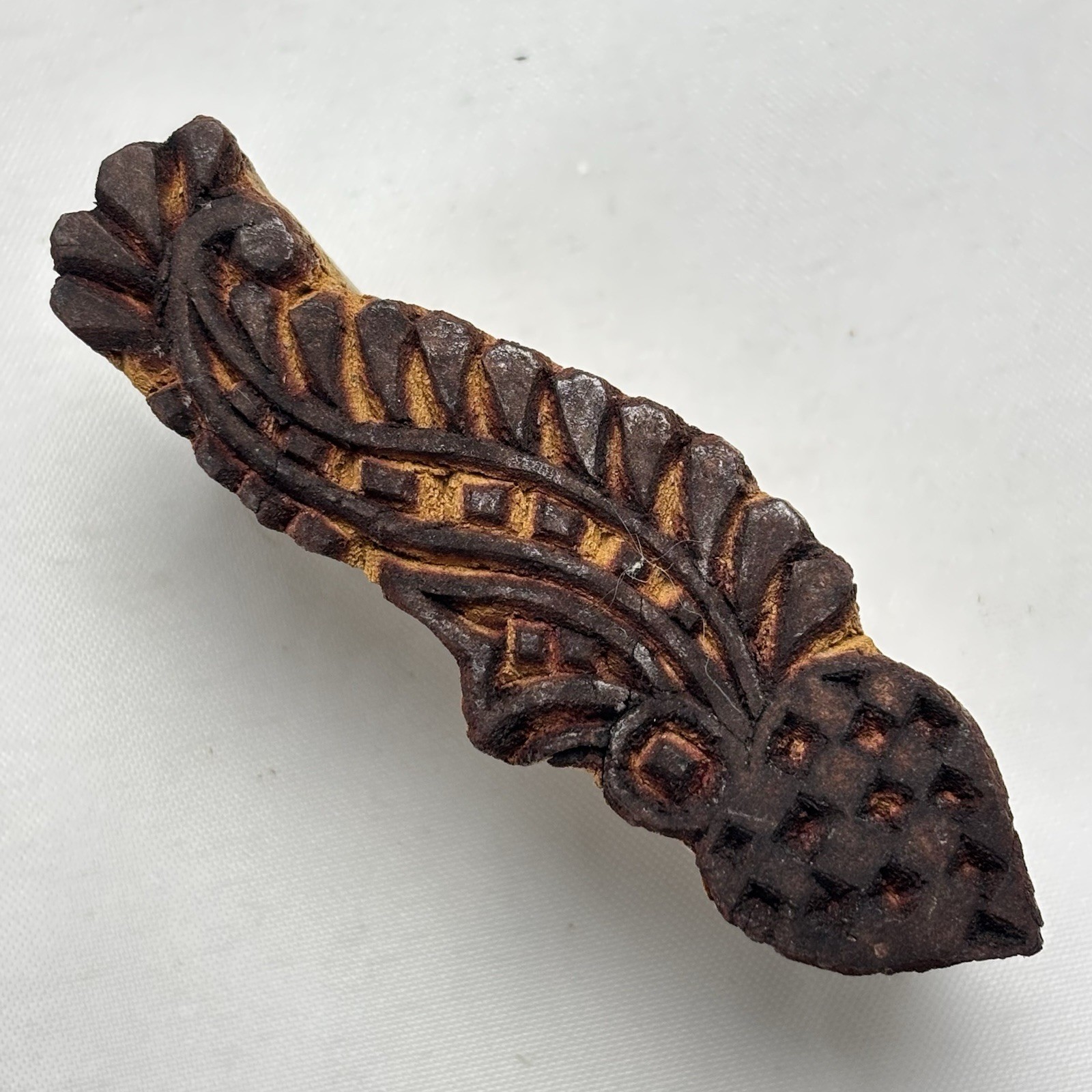 3 Vintage Hand Carved Wooden Textile Printing Fabric Block Stamps Floral Paisley