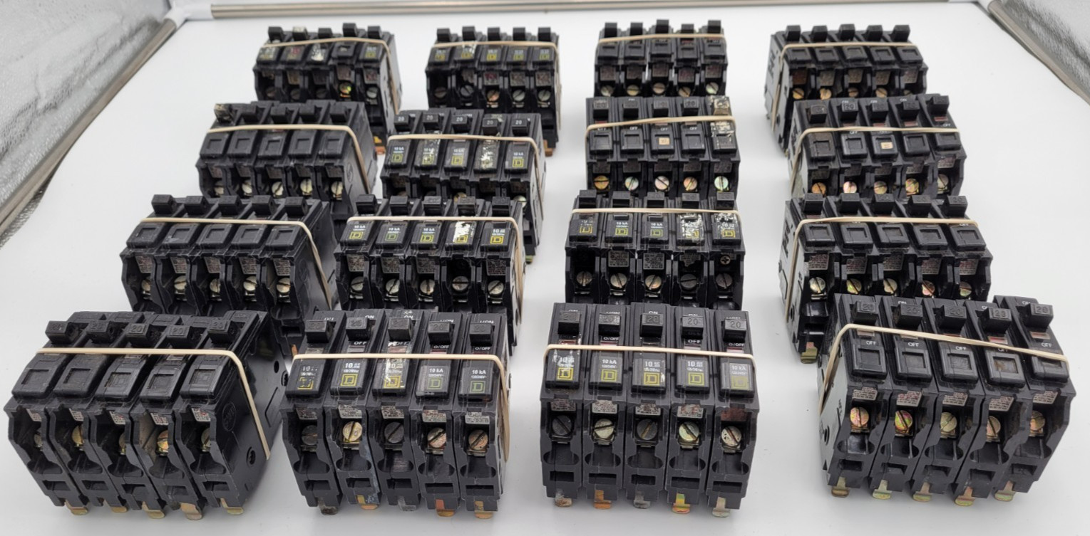 Square D QO120 20 Amp 1-Pole Plug-On 120 V AC Circuit Breaker (Lot of 5) USED