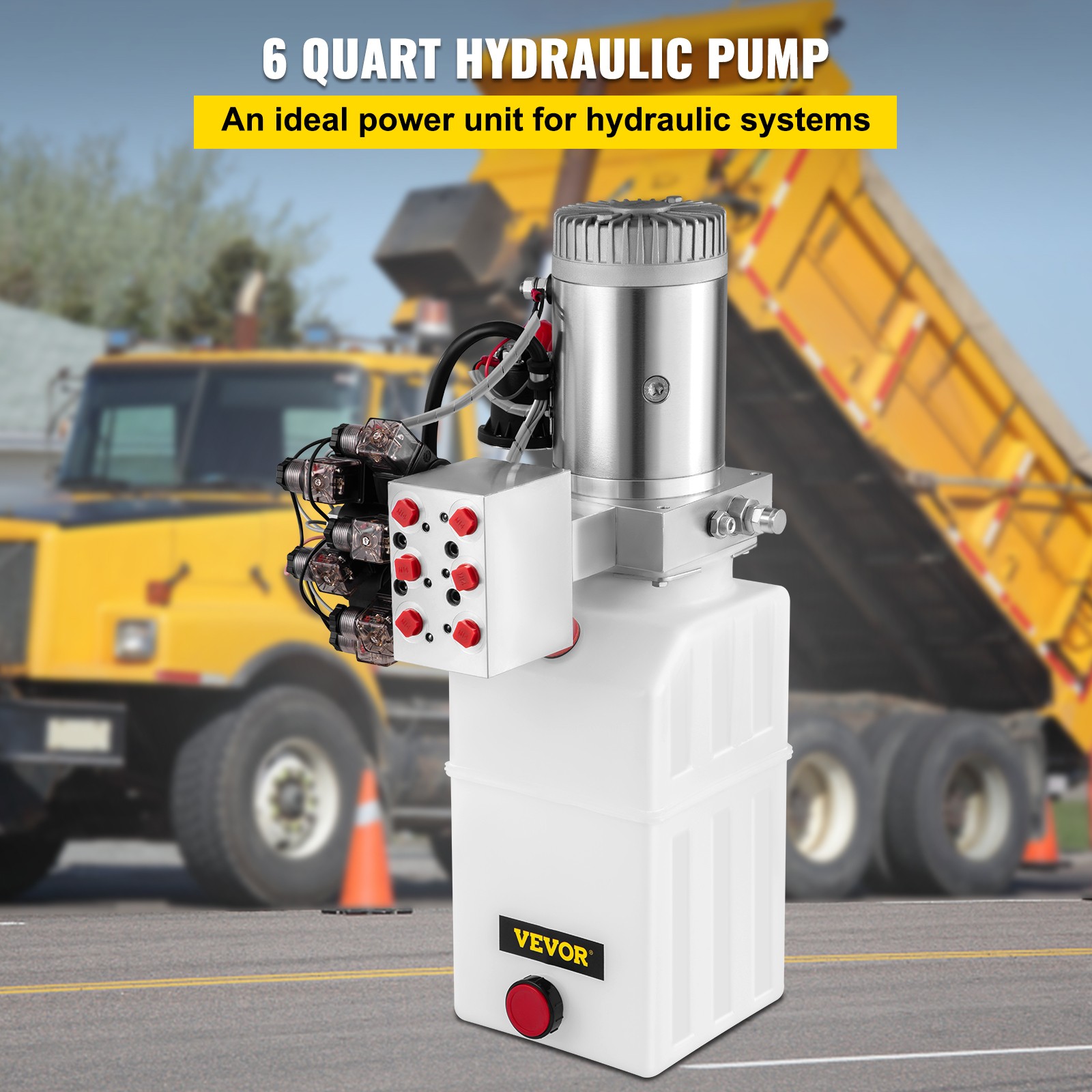 VEVOR 6 Way Hydraulic Pump 12V 6 Quart Double Acting Dump Trailer Control Kit