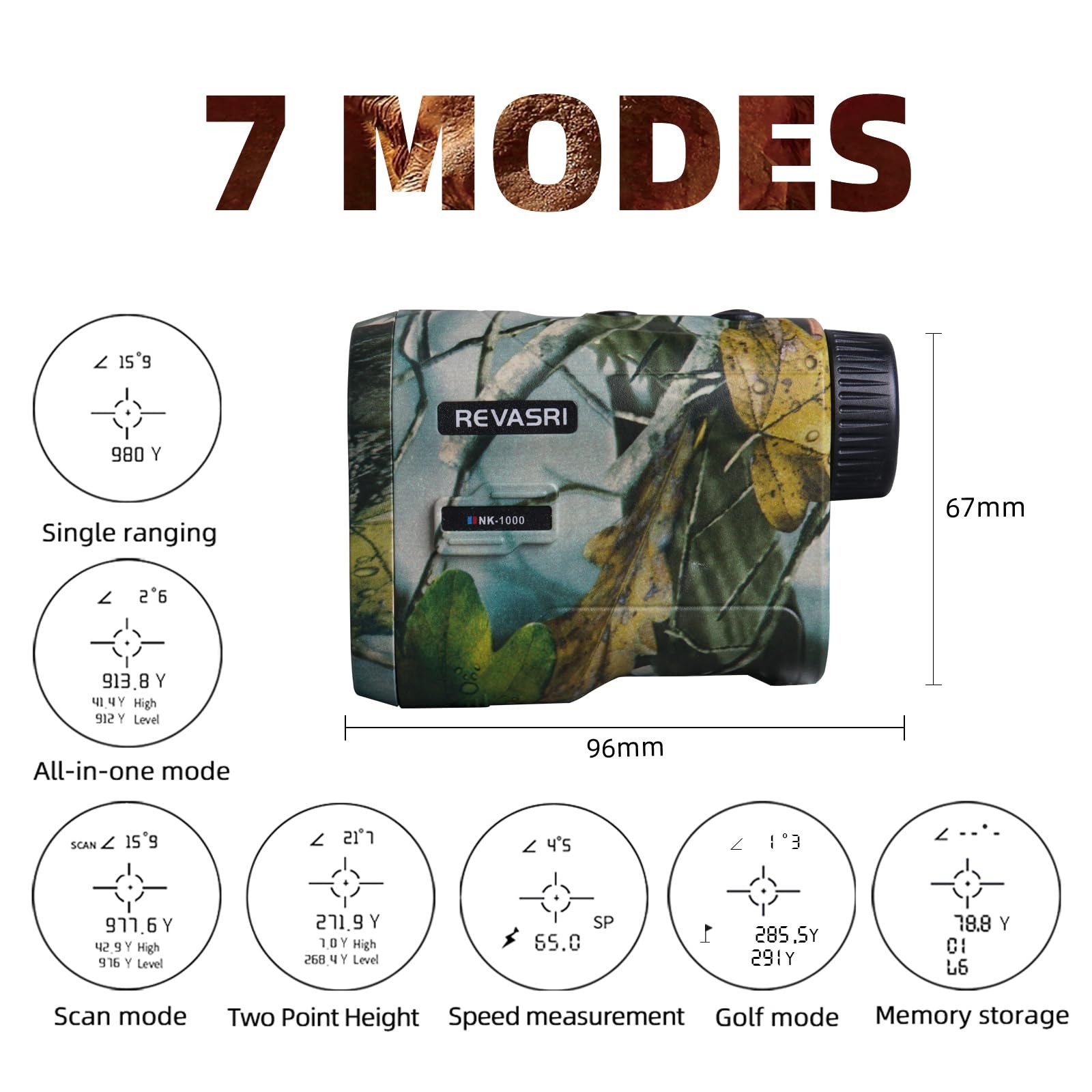 REVASRI Hunting Laser Rangefinder with Rechargeable Battery 1000Y Camo New