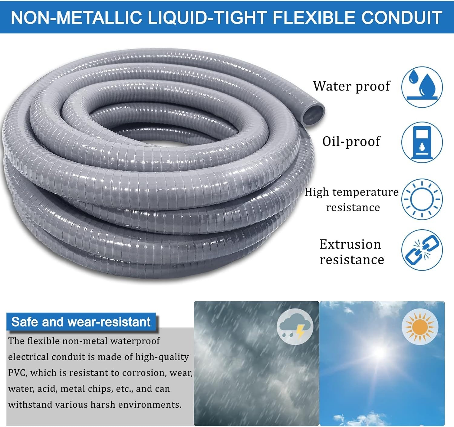 Durable 50 ft Liquid-Tight Conduit Kit with 8 Connectors – Ideal for Outdoor Use