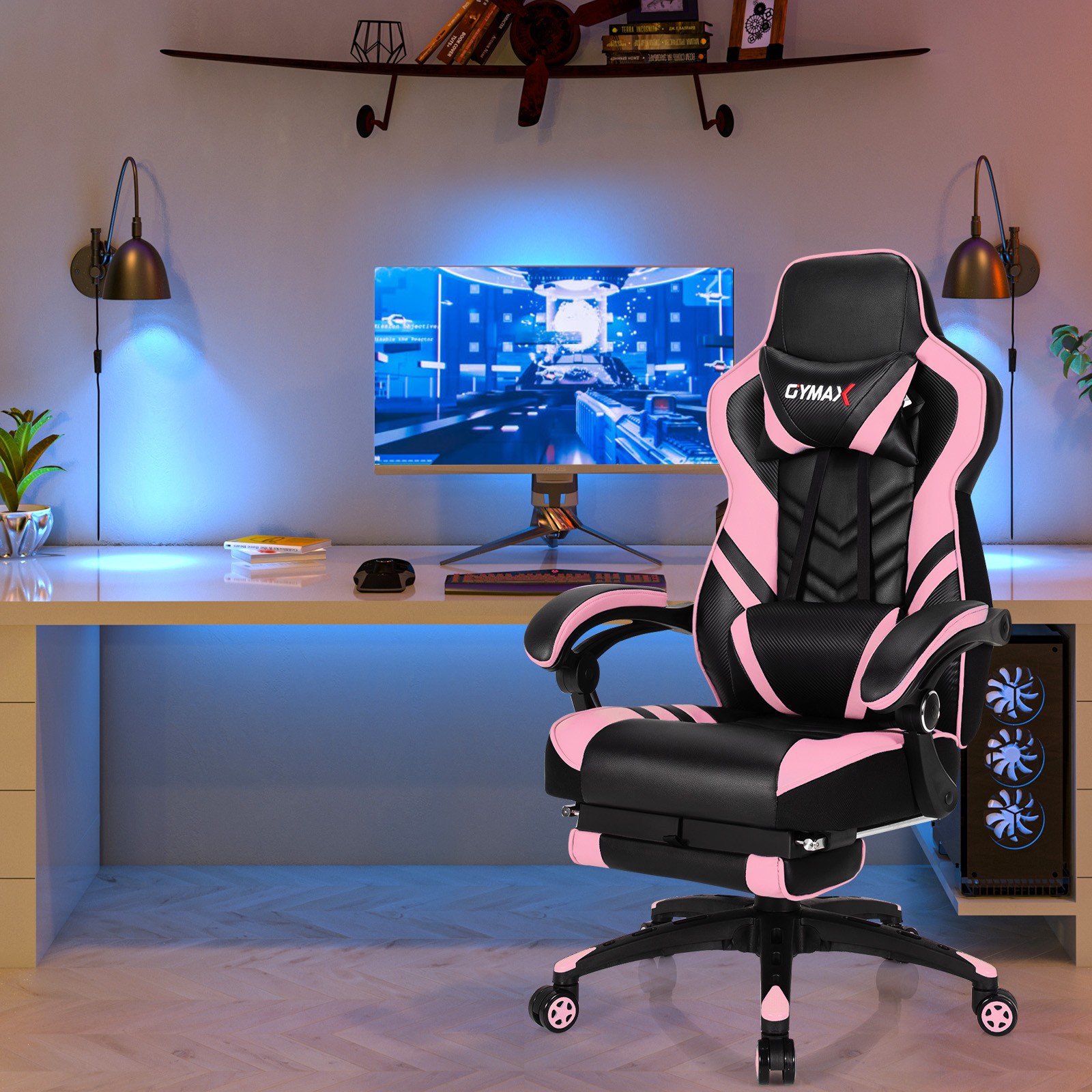 Costway Gaming Chair Adjustable Swivel Office Computer Desk Chair w/Footrest