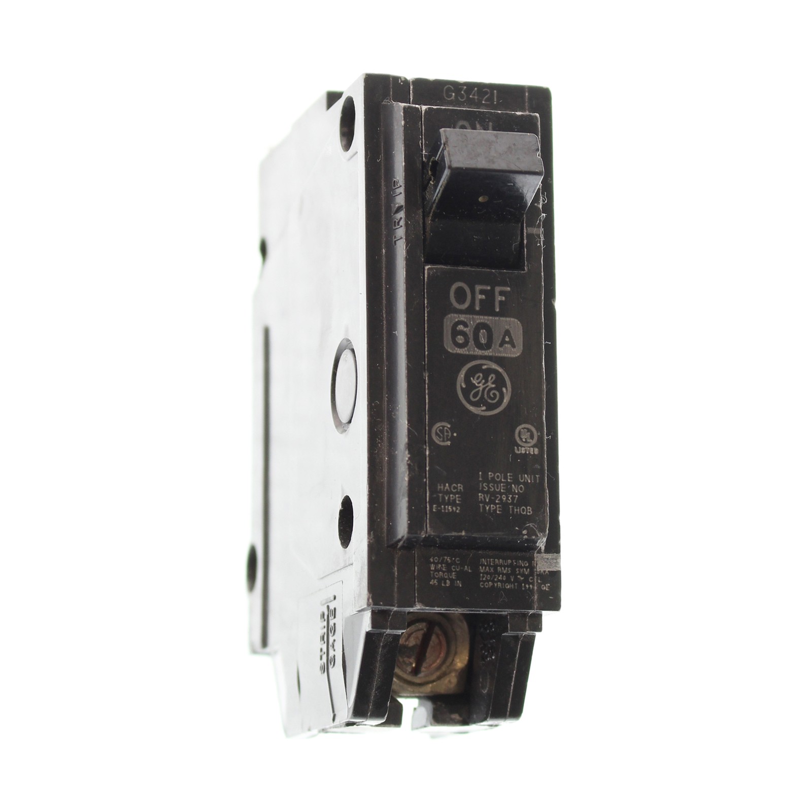 GE THQB160 BOLT-ON CIRCUIT BREAKER, 120/240-VOLT, 1-POLE, 60-AMP, TYPE THQB