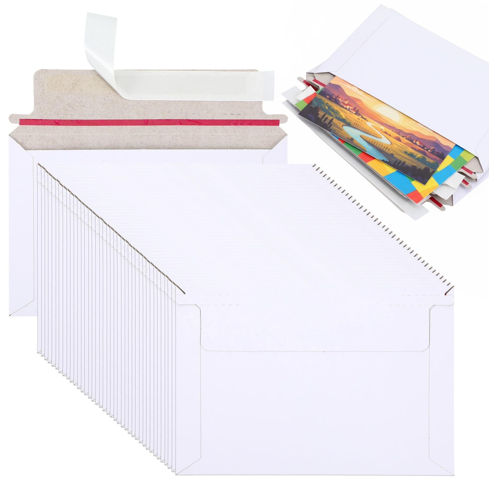 100 Pack 6.5×4.5 Inch Rigid Mailers Self Seal Stay Flat White Cardboard Photo…