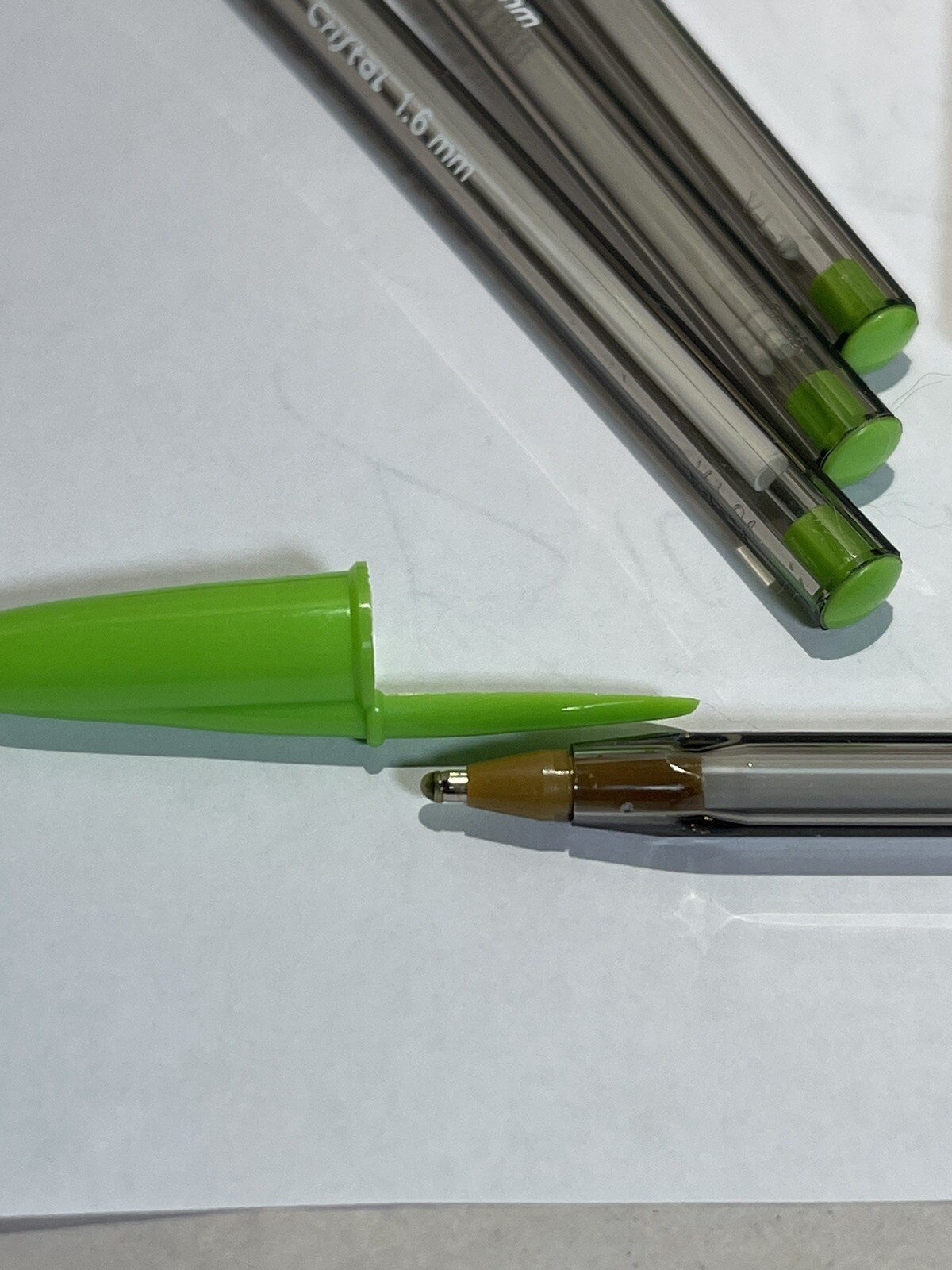 Lime GREEN Bic 7 Cristal Ballpoint Pens 1.6mm Xtra Bold NEW Color Smooth Writing