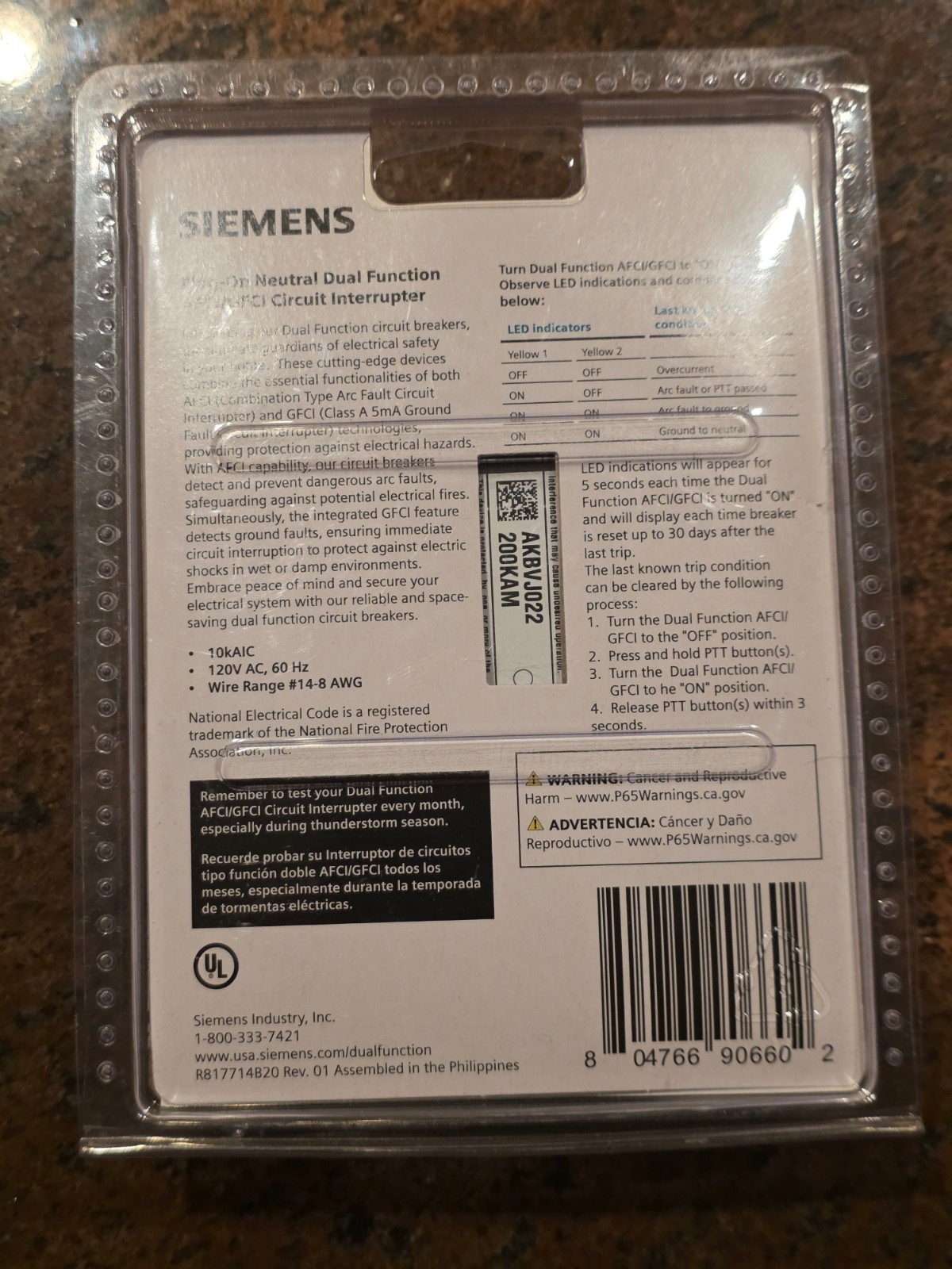Siemens Q120DFNP Plug On Neutral AFCI/GFCI 20A Dual Function Circuit Breaker