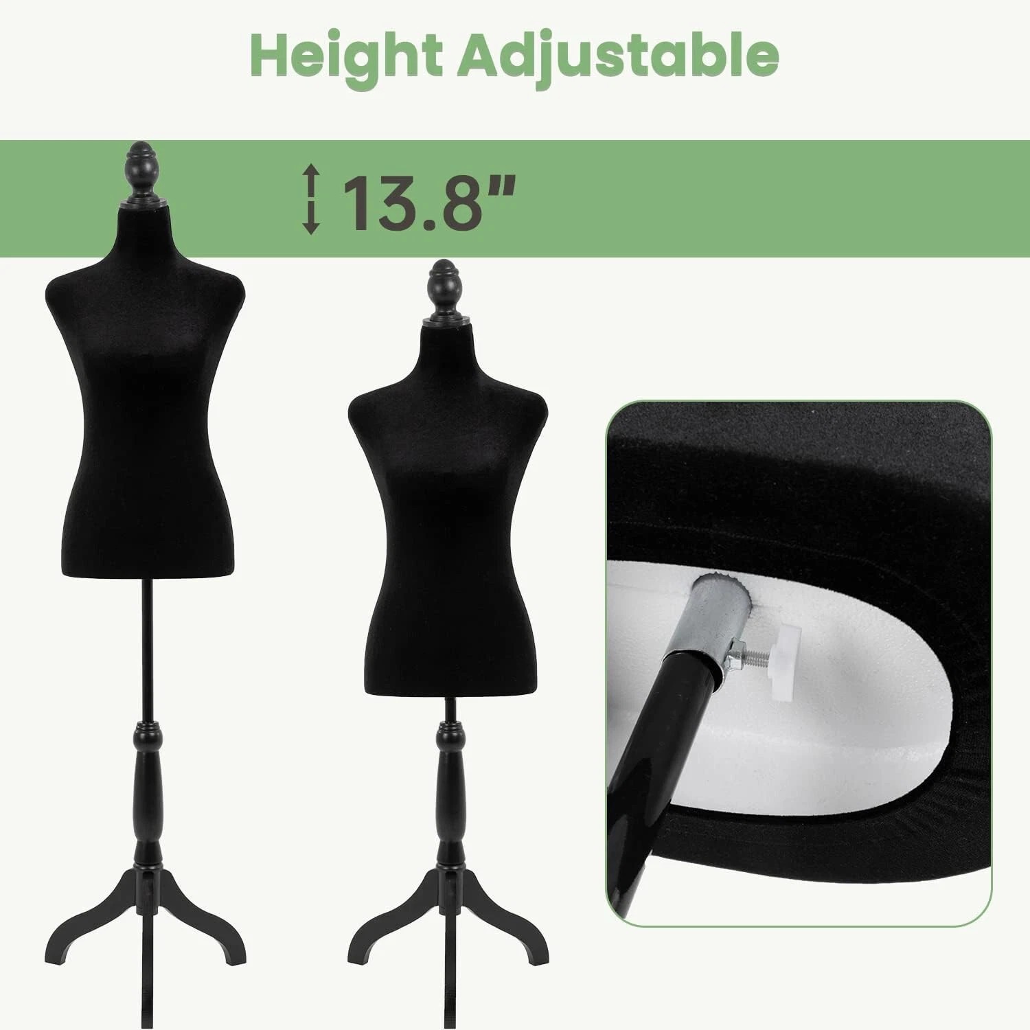 Share Mannequin Body Dress Form Torso Female Manikin 49.6-63.4 Inch Height Adj