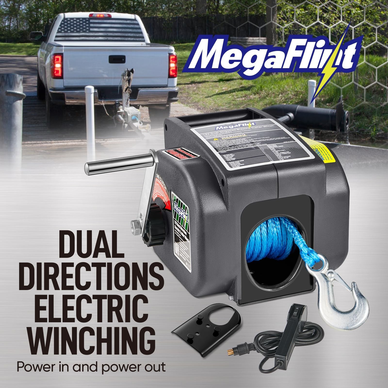 Trailer Winch,Reversible Electric Winch, for Boats up to 6000 lbs.12V DC,Powe…
