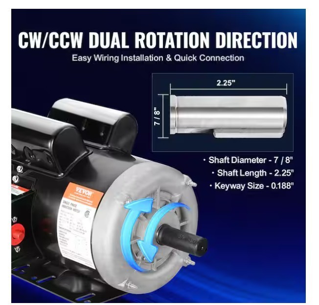 VEVOR 2HP Electric Motor 1725 rpm, AC 115V/230V, 56C Frame, Air Compressor Motor