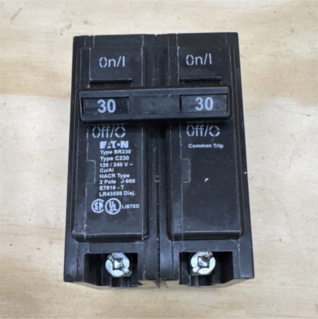 Eaton 30A 2-Pole Plug-In Circuit Breaker BR230 Black On/Off Screw Terminal