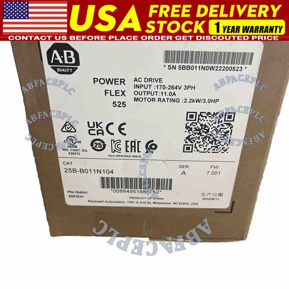 25B-B011N104 New AB PowerFlex 525 2.2kW (3Hp) AC Drive Factory Seal 25BB011N104