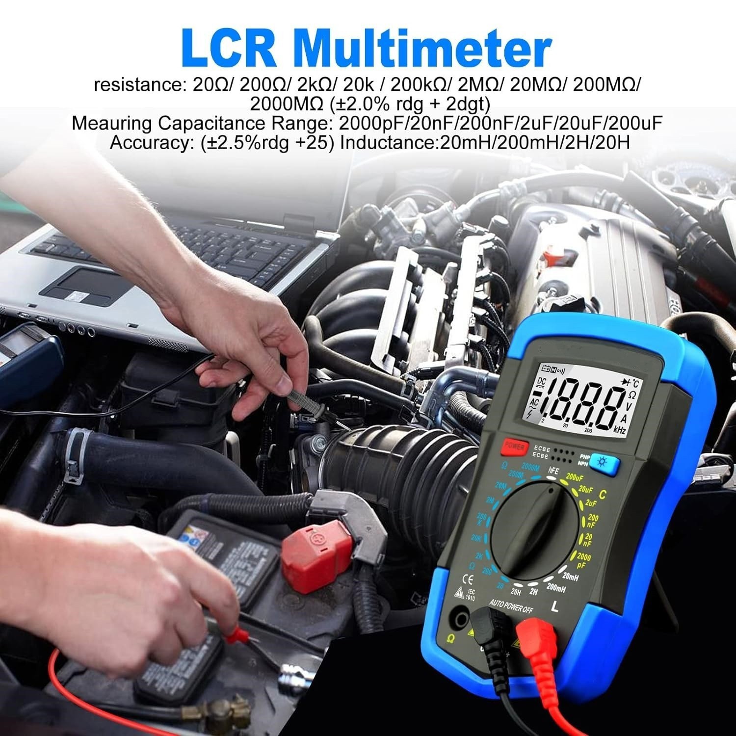 Capacitor Tester 2000pF~200uF,Capacitance Meter, LCR Meter hFE Resistance Test