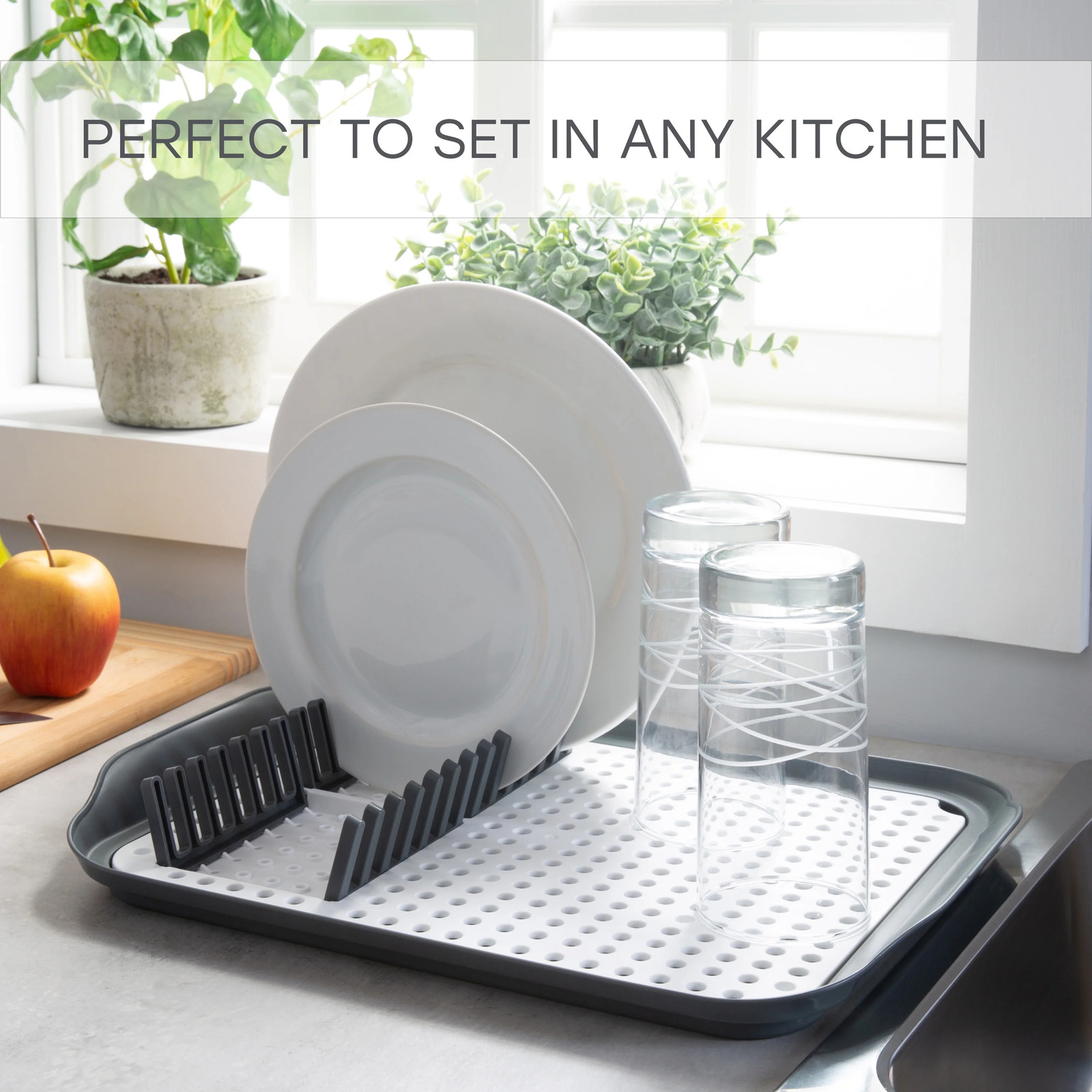 Gray Kitchen Details 2 Tone Dish Rack 16″ L Self Draining