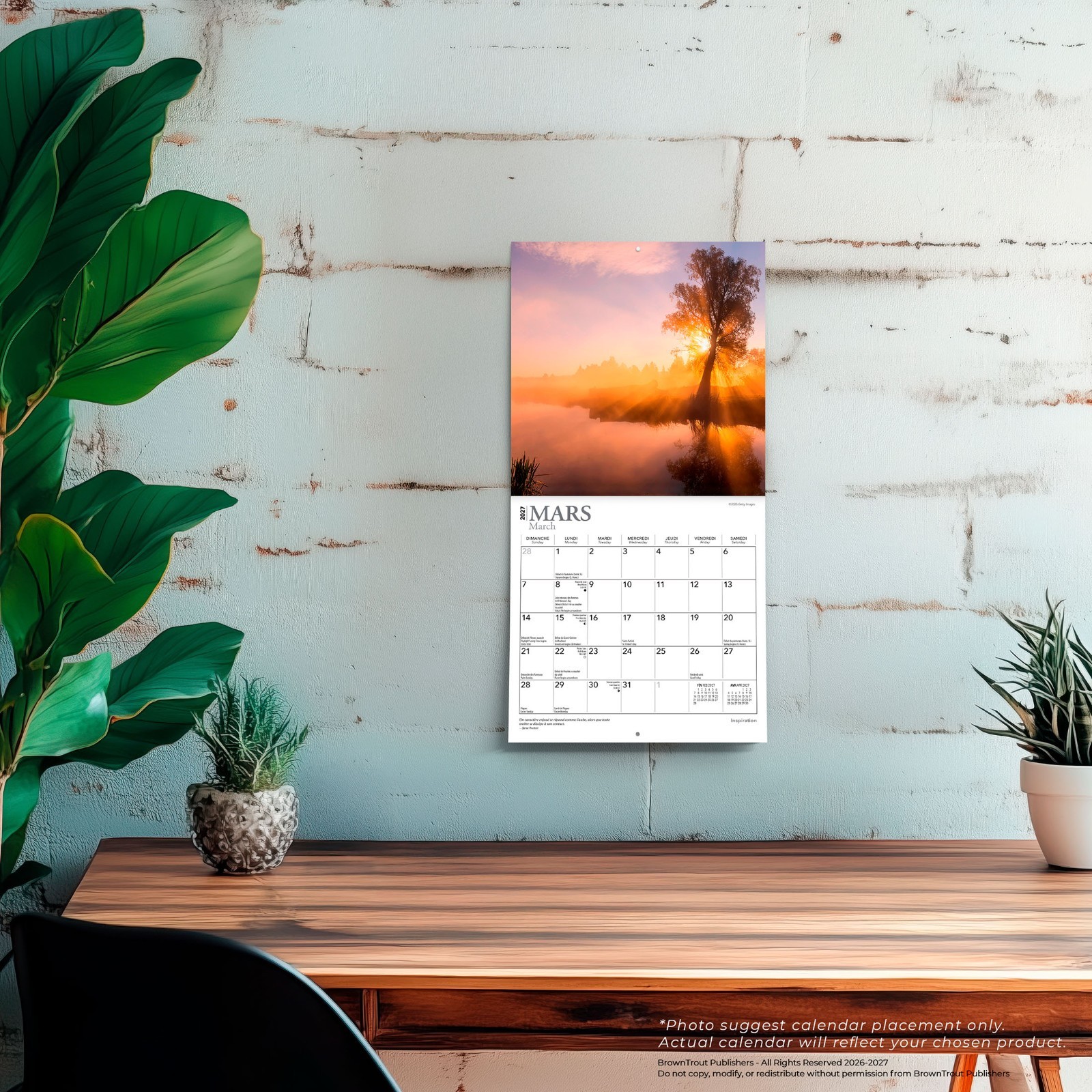 Inspiration | 2027 7×14″ (Hanging) Monthly Mini Wall Calendar | French Language