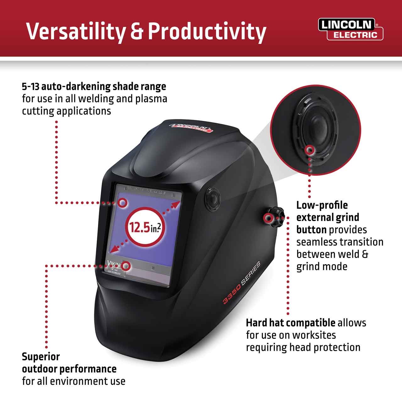 Lincoln Electric K3034-4 VIKING 3350 Auto Darkening Welding Helmet Black