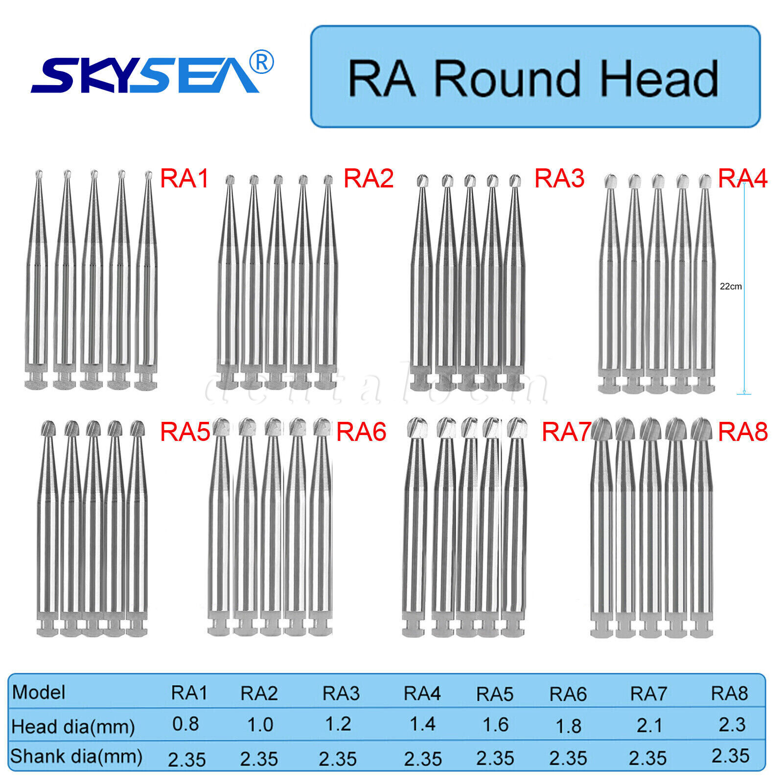 1-10* 8 Types Dental Round Carbide Bur for Slow Speed Latch Type RA 1# – 8# Burs