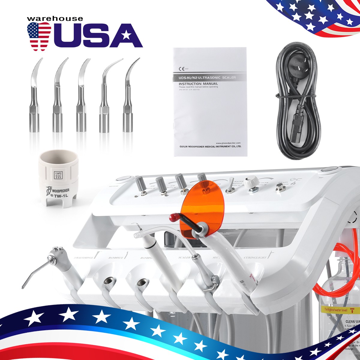 Portable Dental Mobile Delivery Unit Suction Air Compressor 4Hole/ Handpiece Kit