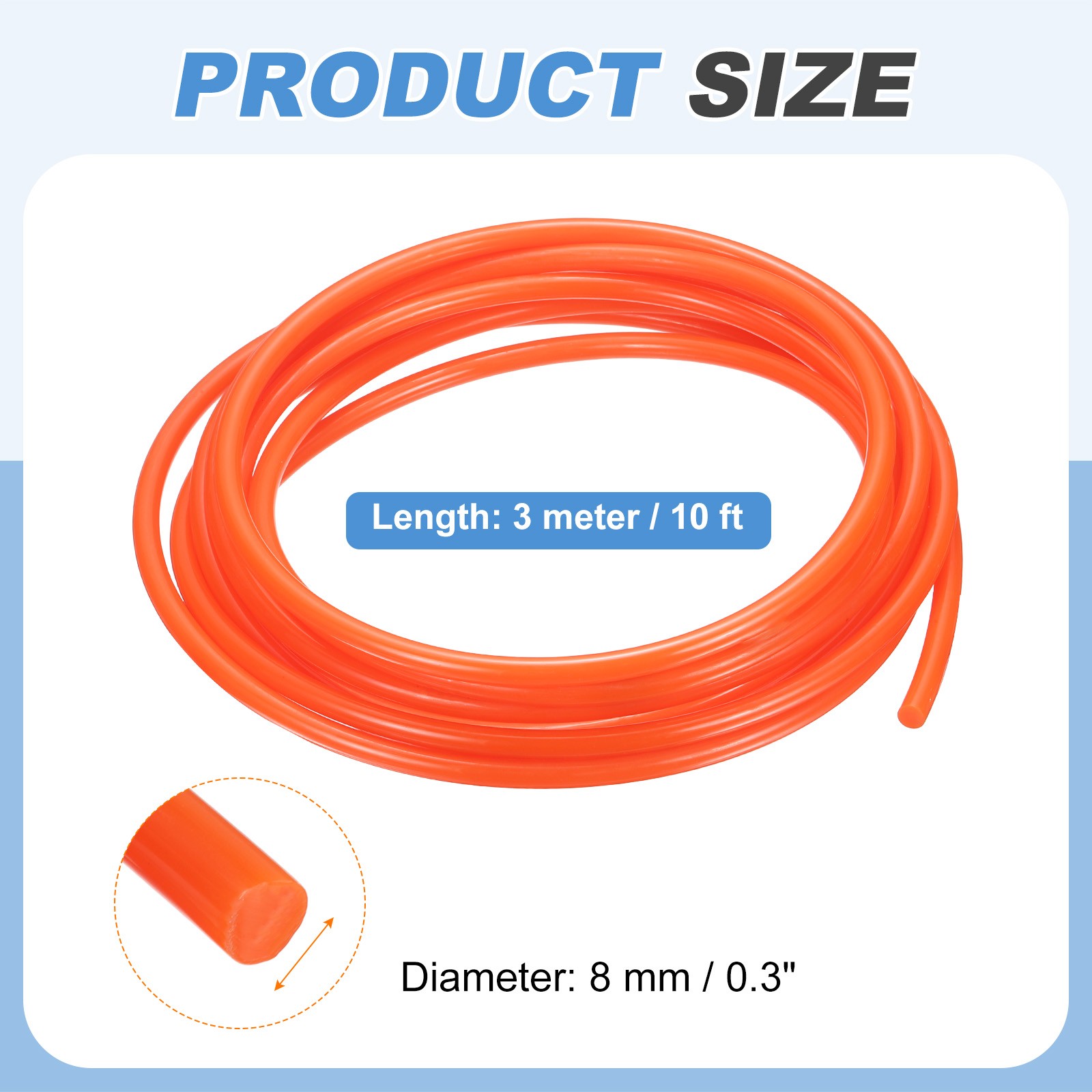 PU Transmission Belt, 8mm Dia 10ft (3 Meters) Length (Smooth Surface, Orange)