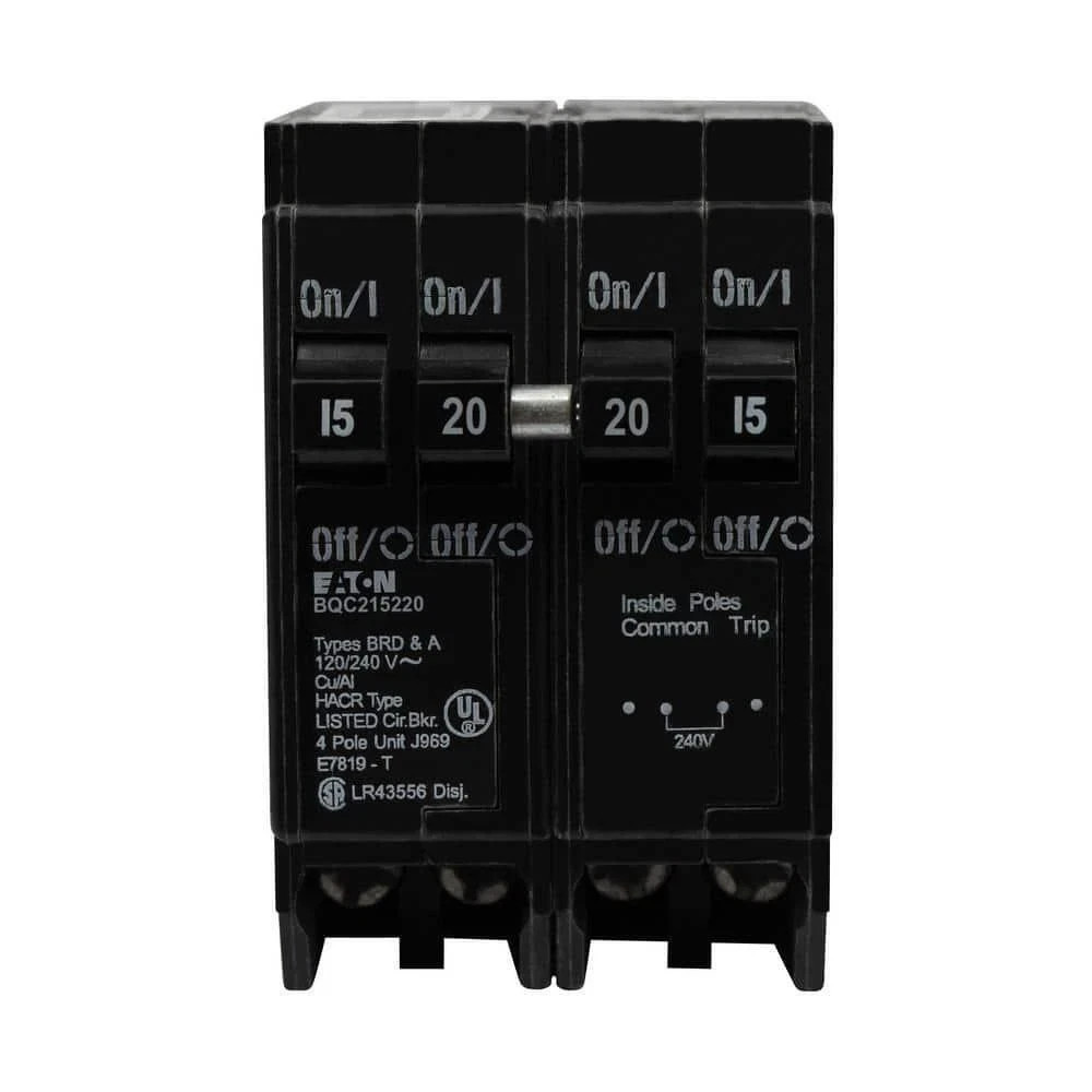 NEW EATON BQC215220 BQC (Common Trip) Quad Circuit Breaker 15 AMP 20 AMP