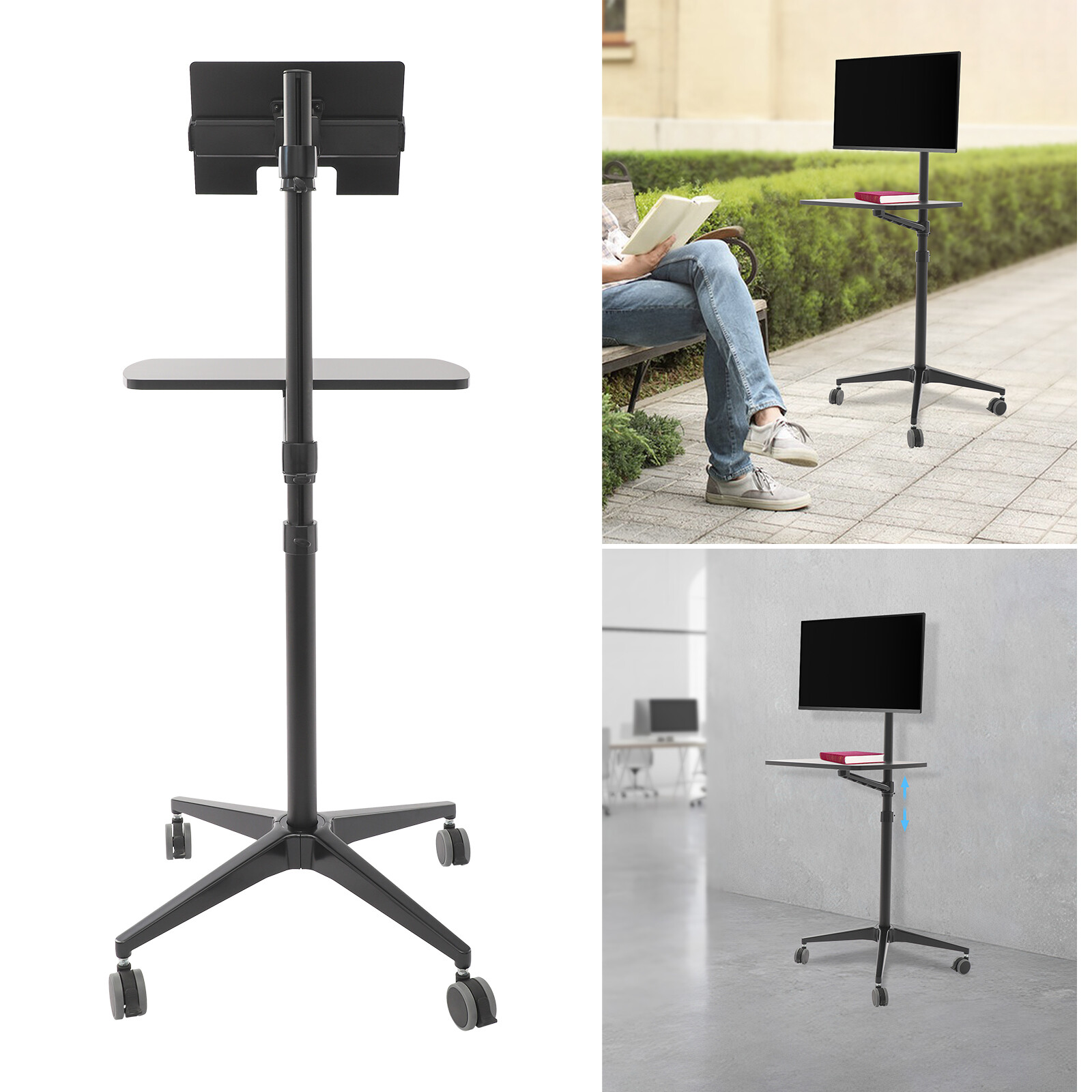 Portable Rolling Laptop Floor Standing Table Mobile Workstation Adjustable Hight