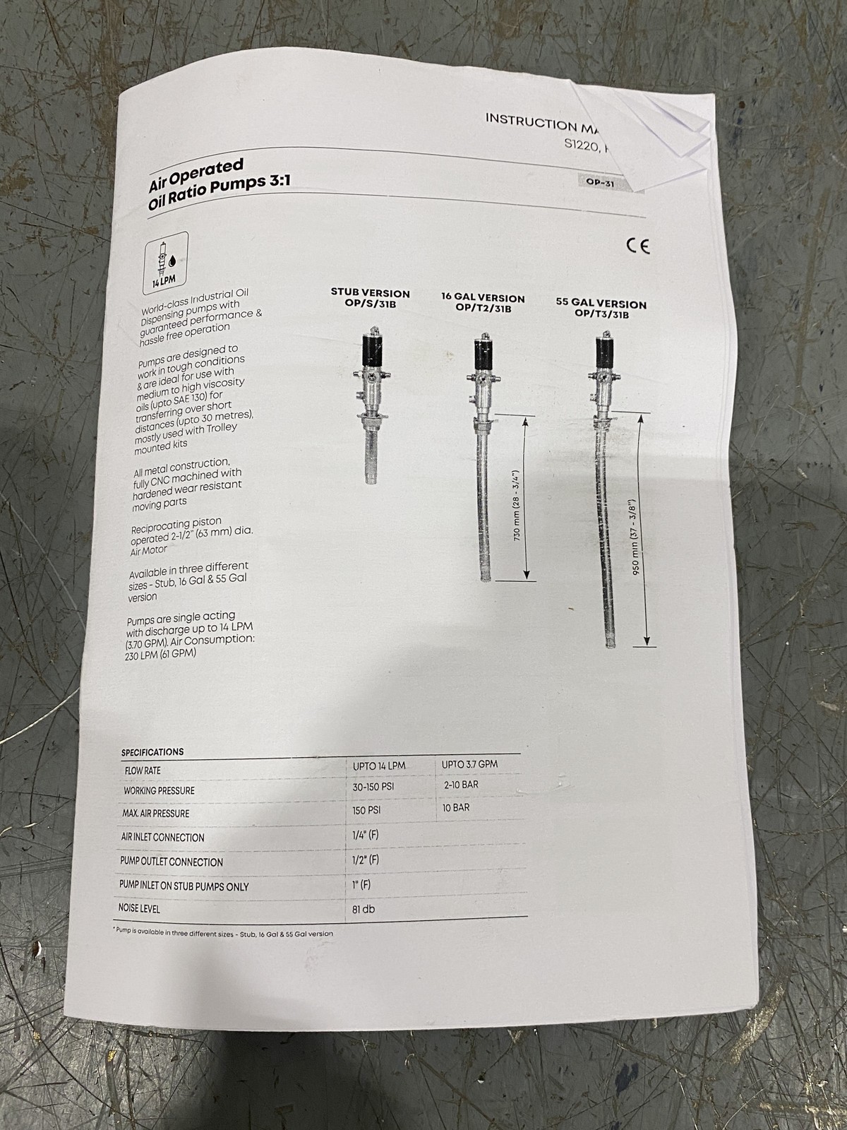 NAPA Air Operated 3:1 Ratio Oil Pump 700-2831