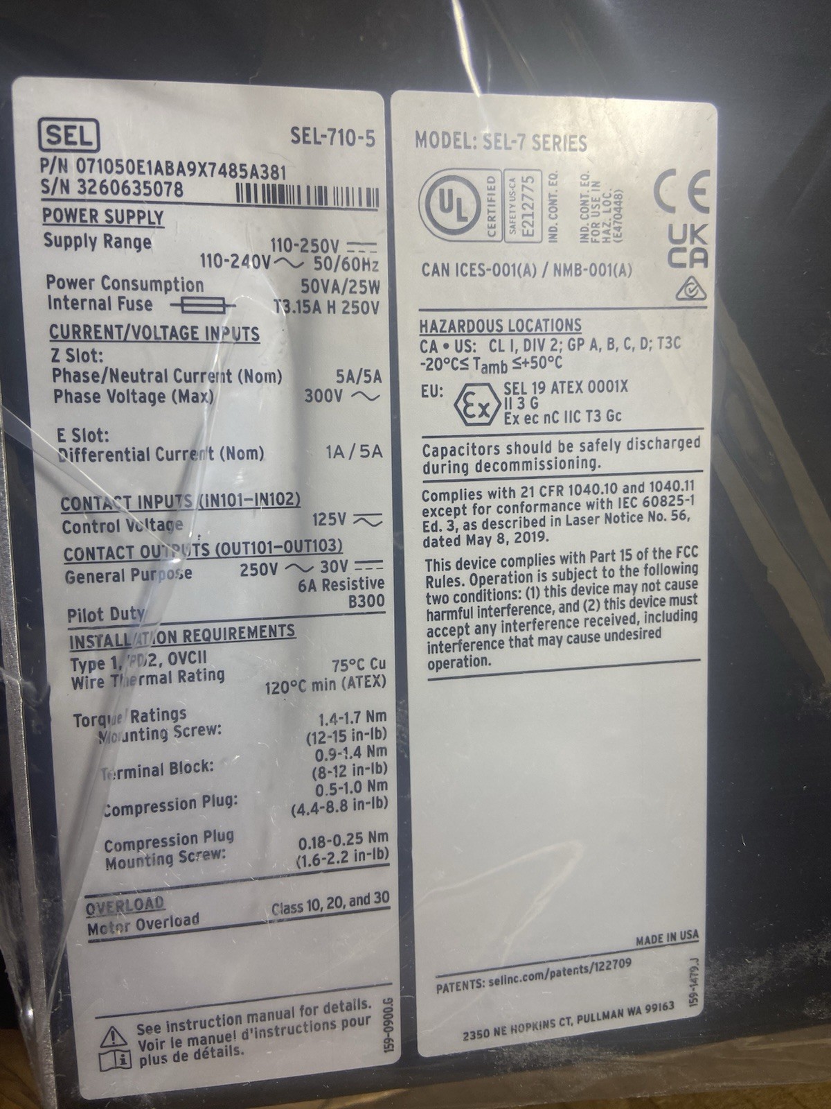 SEL-710 Motor protection relay
