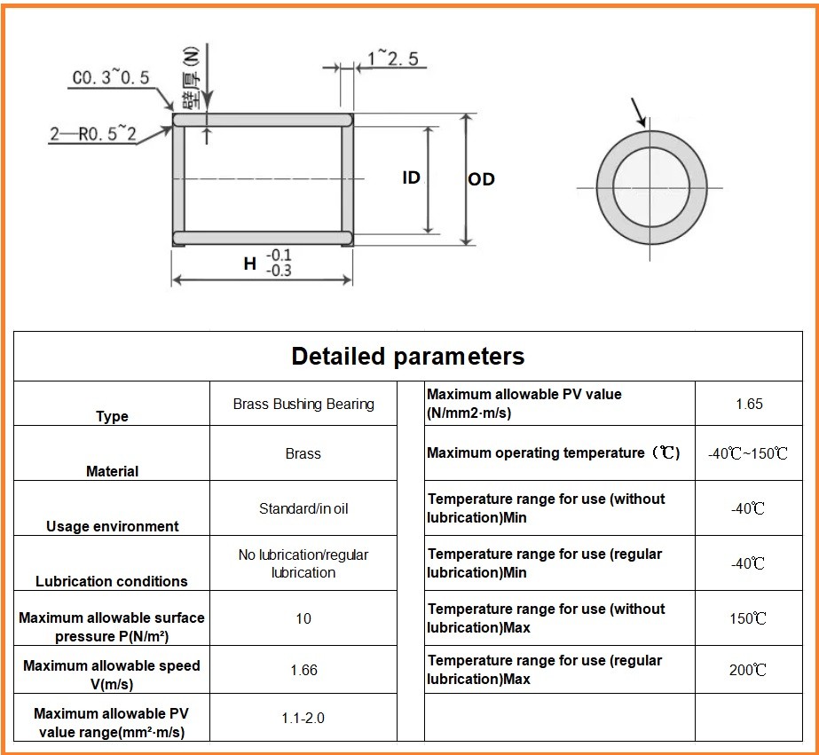 Brass Sleeve Oil-Free Bushing Bearing Sleeveing Shaft Spacer ID: 32/35/38/40mm