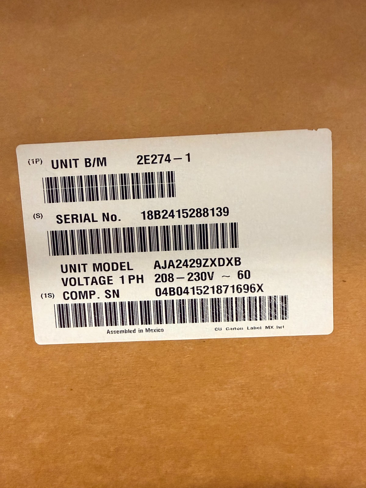 OMNITEAM/TECUMSEH COND-UNIT-AJA2429-ZXDXB 208.V-1 PH-1/2-HP- R404A- INDOOR- NEW