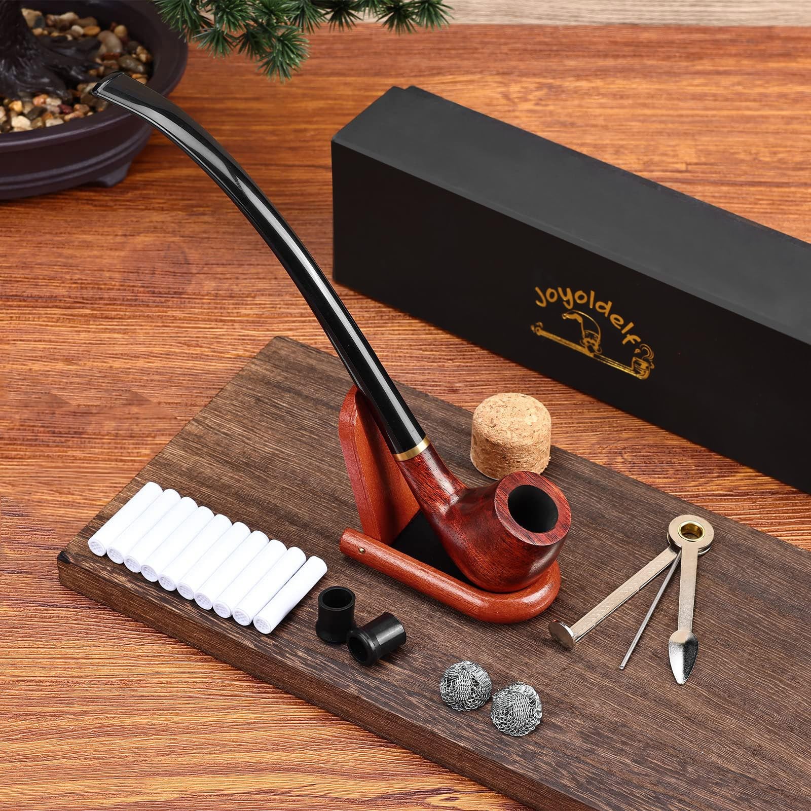 Joyoldelf Rosewood Churchwarden Tobacco Pipe – Complete Starter Set