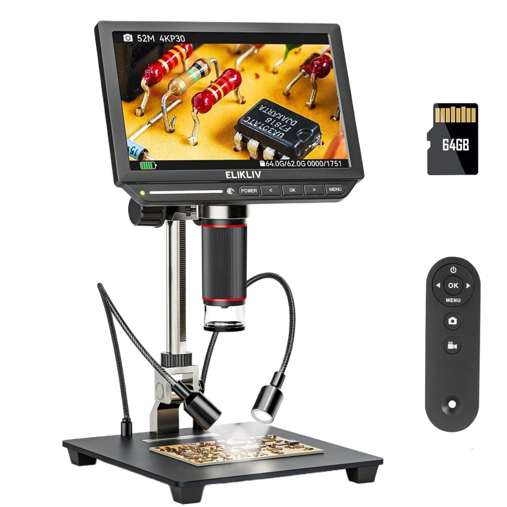 Elikliv Digital Microscope 2000X 8″ 4K 52MP Soldering Microscope Coin Magnifier