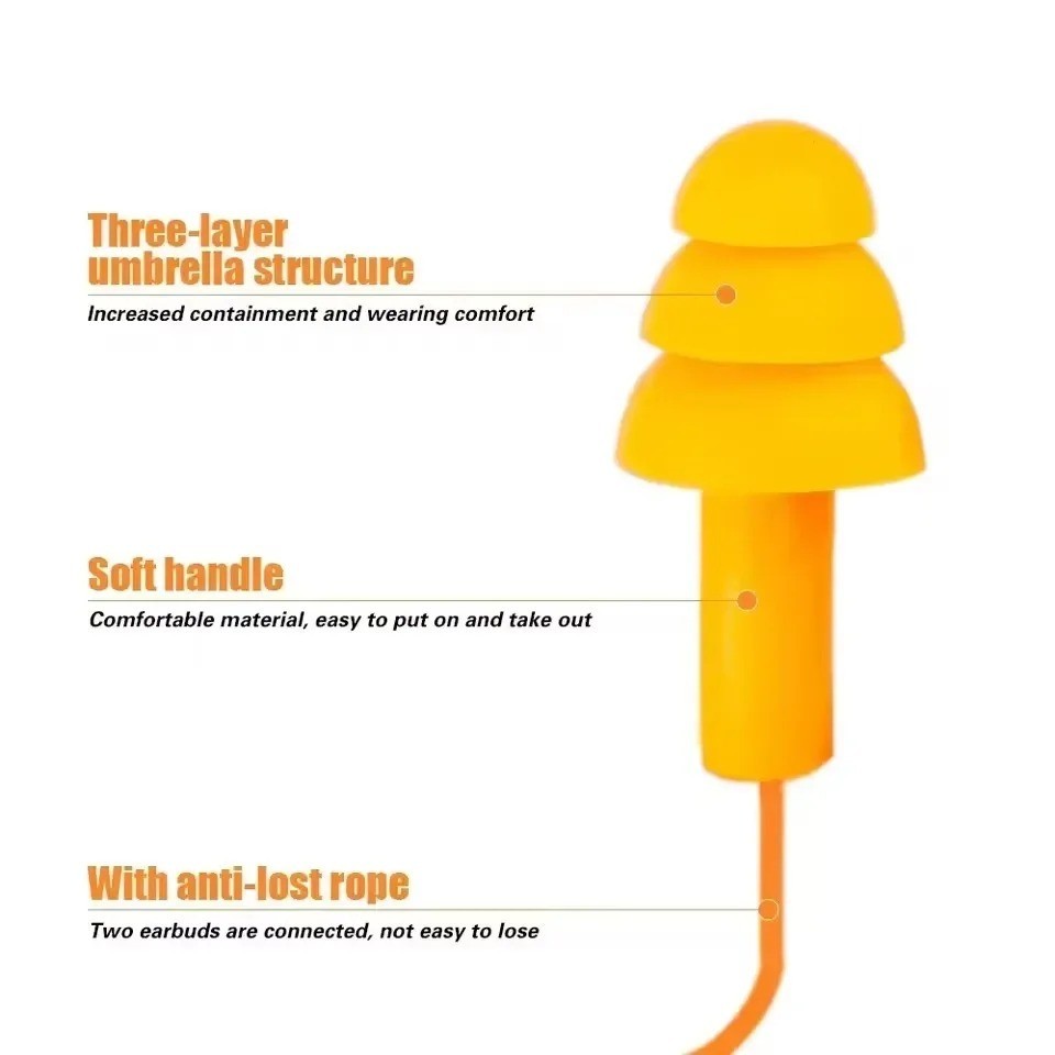 Corded Ear Plugs Soft Silicone Reusable Earplugs Noise Cancelling Safe Hearing
