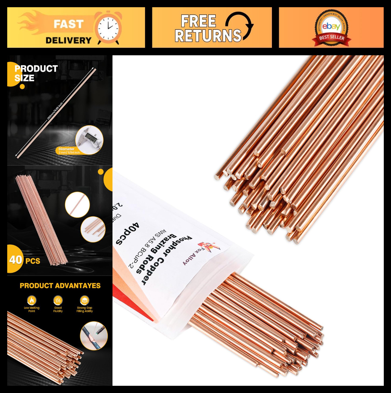 40pcs Self-Fluxing Brazing Rods 5/64″ Diameter for HVAC, AC, Refrigeration, Weld