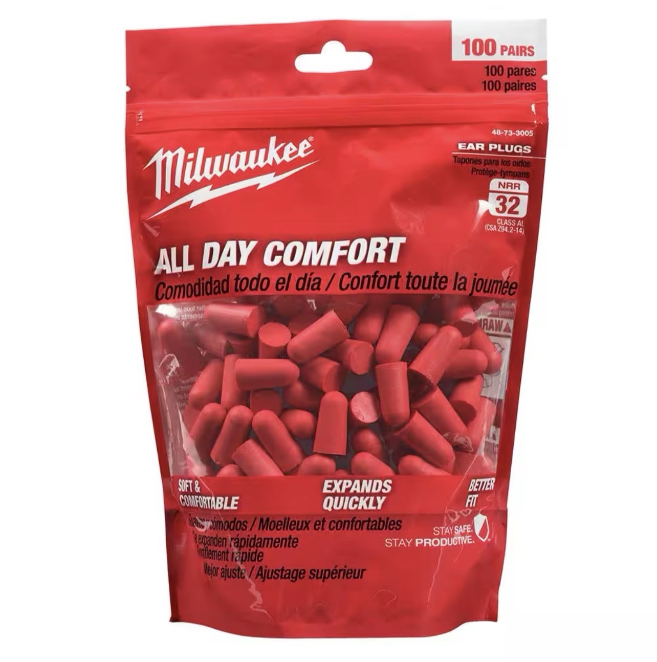 Milwaukee Red Disposable Earplugs 100-Pack 32 dB Noise Reduction Rate 48-73-3005