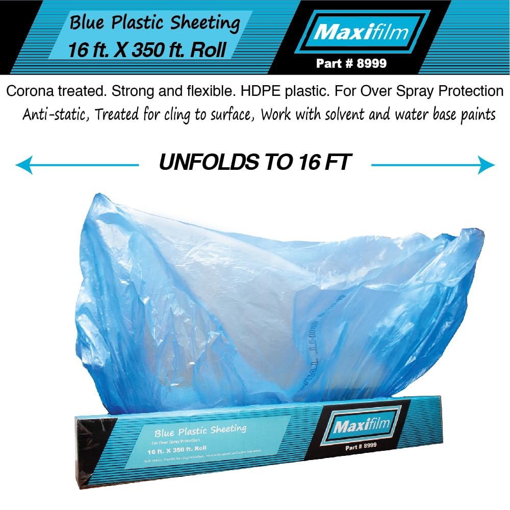 LAUCO MAXIFILM 16ft x 350 ft Roll of Blue Overspray Paintable Plastic Sheeting