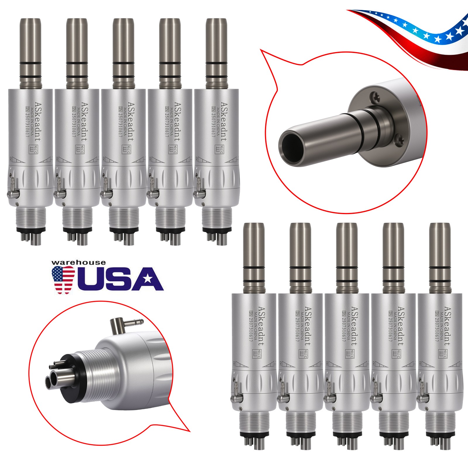 1-10 ASkeadnt Dental Slow Speed Motor Air Motor 4 Hole E-Type Micromotor