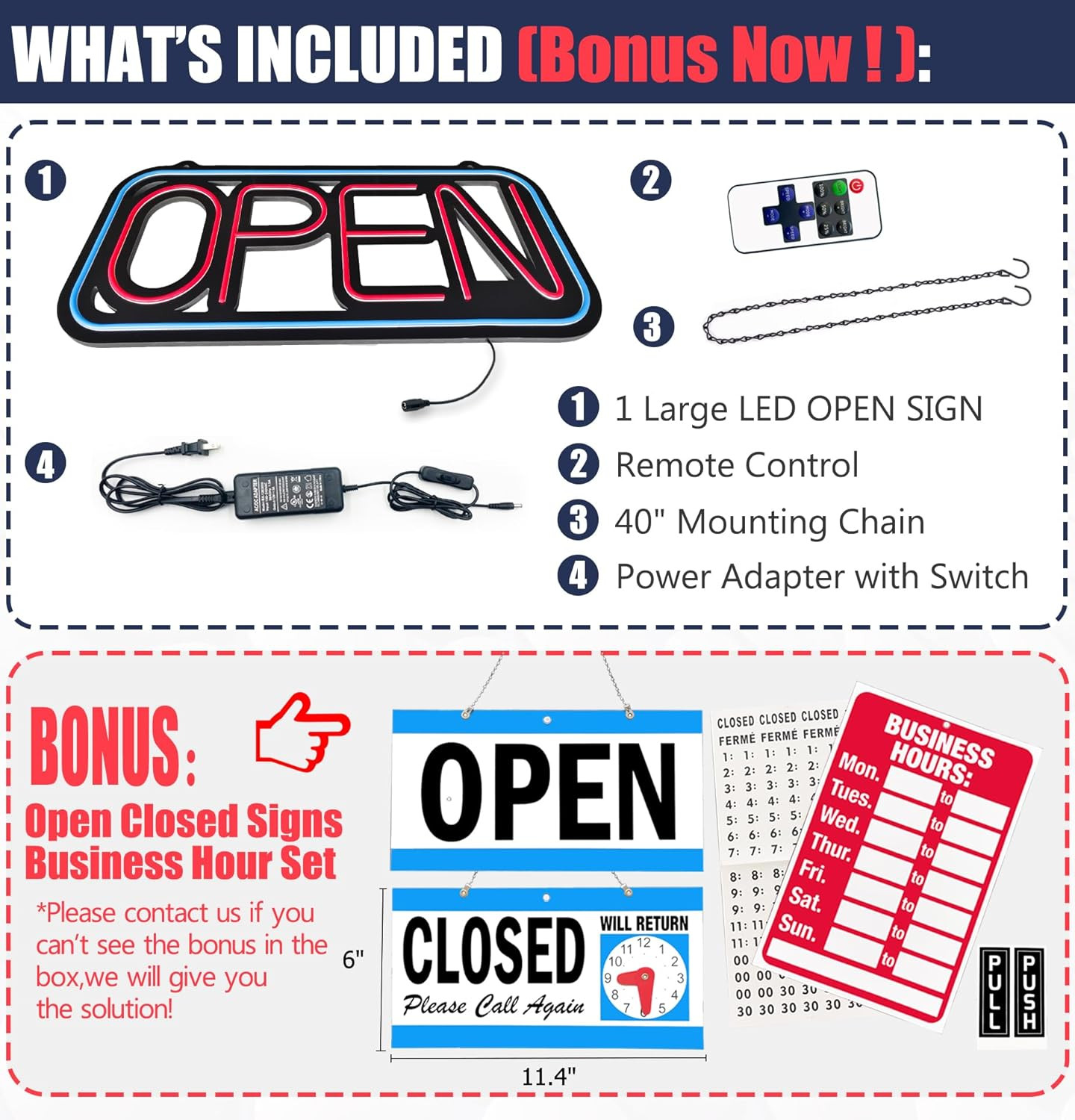 Bright LED Open Sign for Business – 32×16 Inch with Remote & Flashing Mode