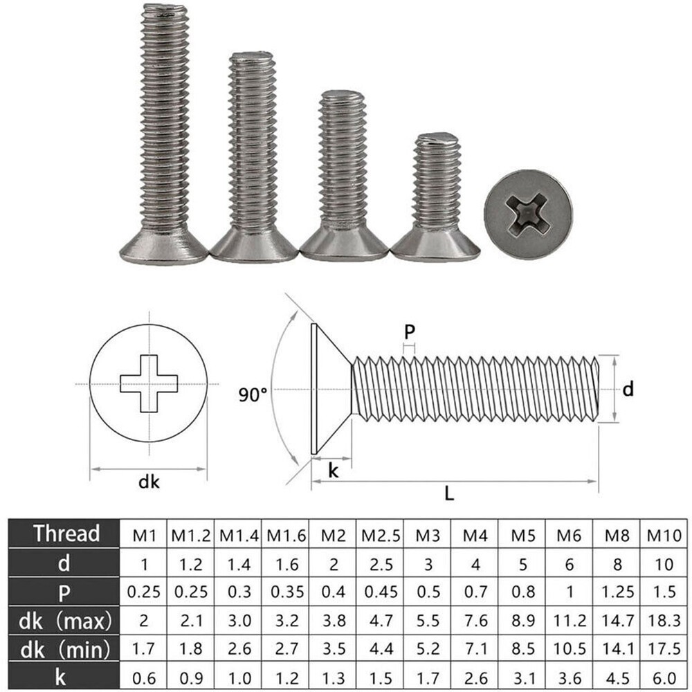 M5 Phillips Machine Screws stainless steel Countersunk Flat Head Bolts DIN 965