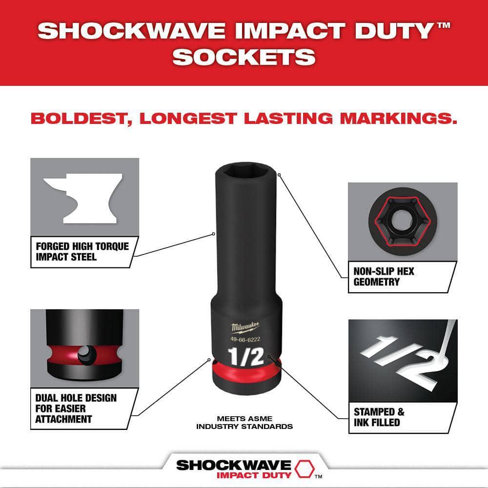 SHOCKWAVE 1/2 In. Drive Metric & SAE Deep Well 6 Point Impact Socket Set 31Pcs