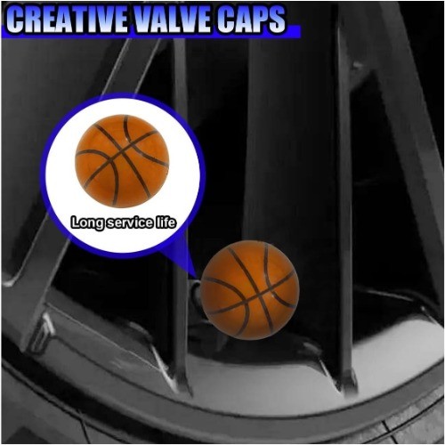 Basketball Style Tire Valve Stem Caps, 4-Pack Dust-Proof Uni Color: Basketball