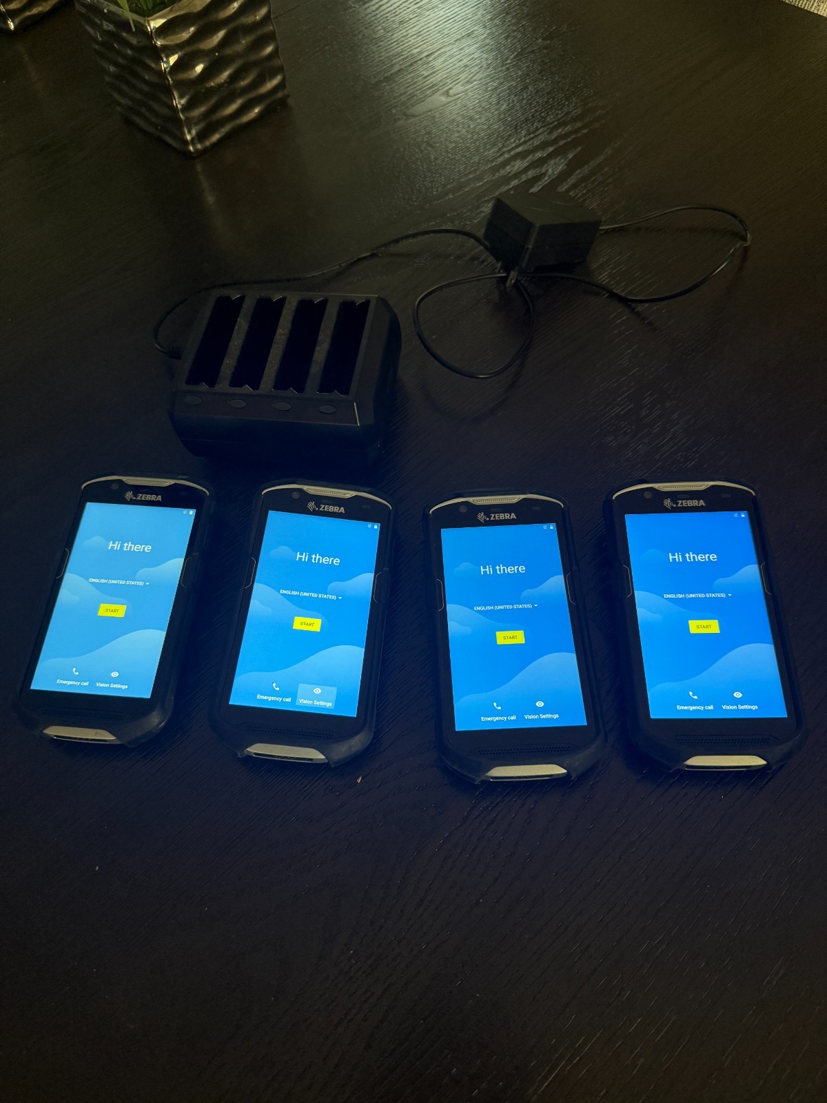 Lot of 4 Zebra TC57HO Android Barcode Scanners + 4-Slot Battery Charger