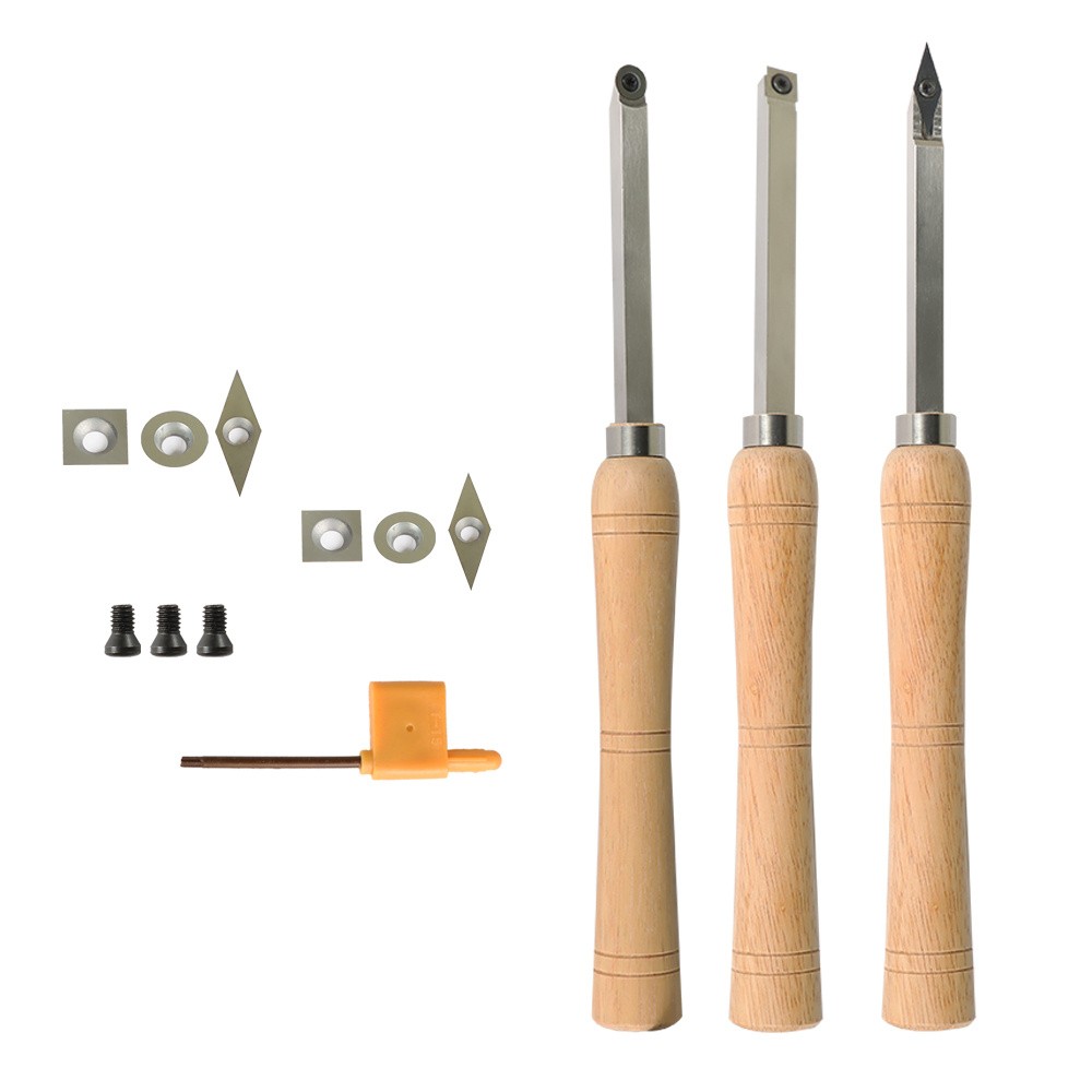 3 Piece Set Carbide Woodturning Tool Mini Size & Handles Fit For Turning Project