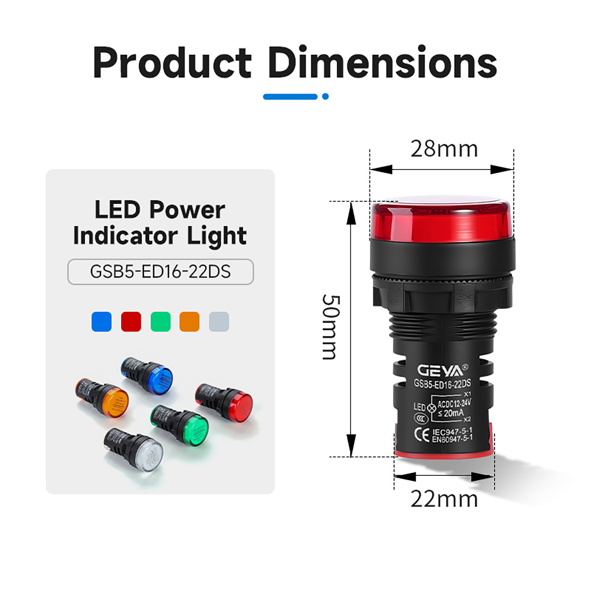 GEYA LED Power Energy Saving Indicator Pilot Light Signal Lamp 12/24/110/220/380