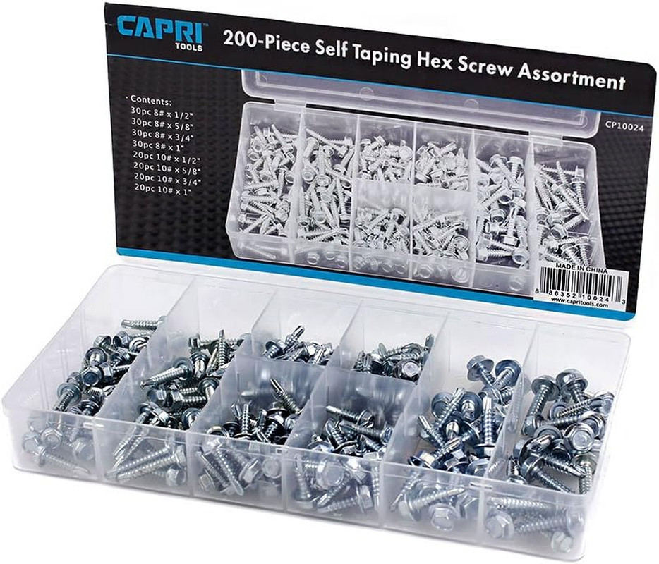 10024 Hex Self Tapping Screw Assortment, 200-Piece, Silver, Model Number: CP1002