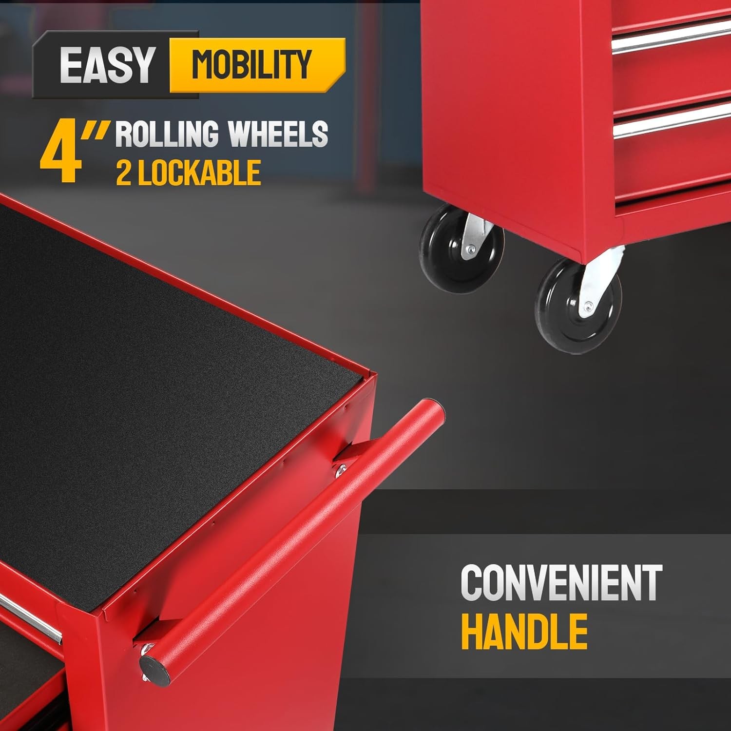 Rolling Tool Chest Tool Box with 7 Drawers & Wheels & Drawer Liners for Garage
