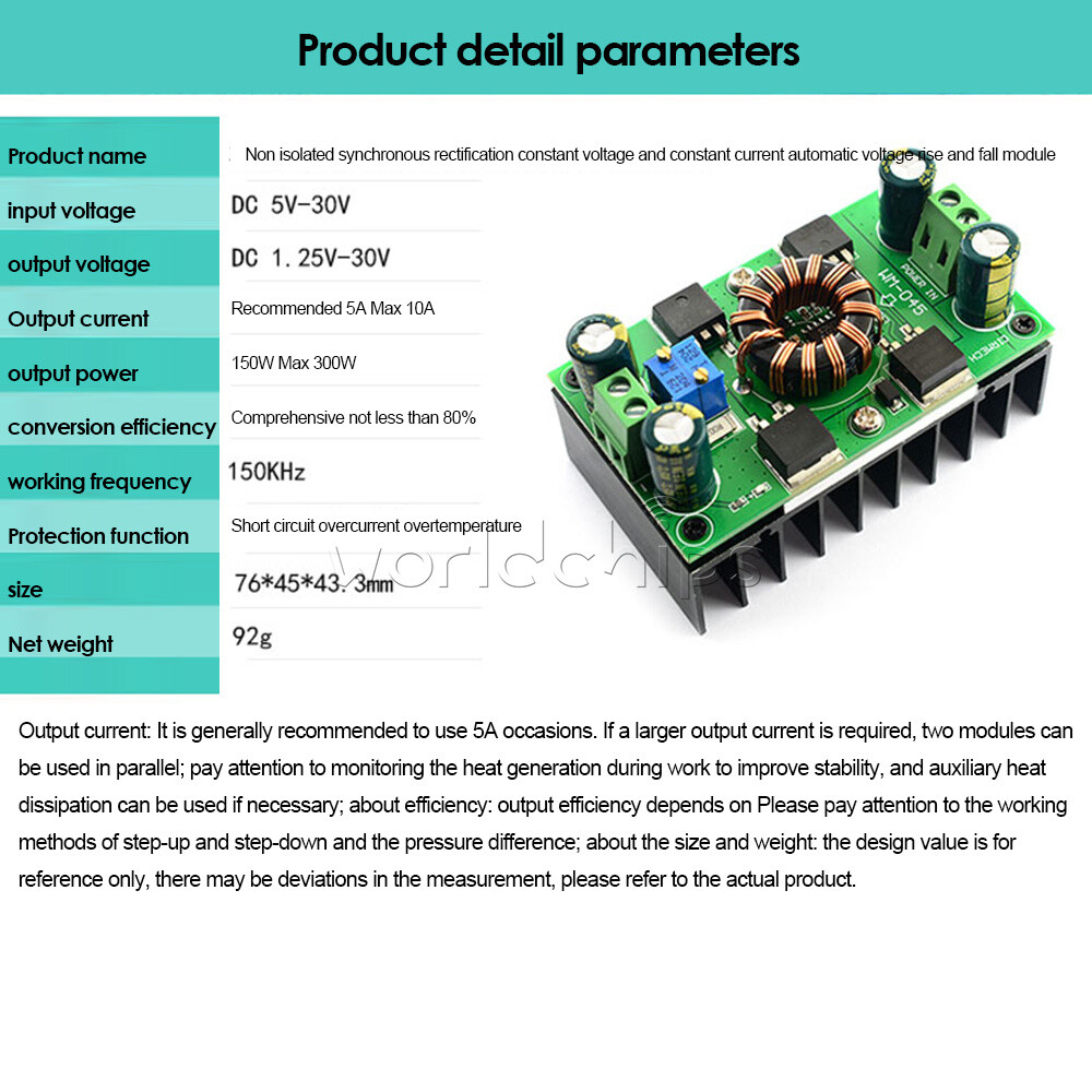 DC 5V~30V 300W 10A CC CV Auto Step-Up Step-Down Buck-Boost Power Supply Module