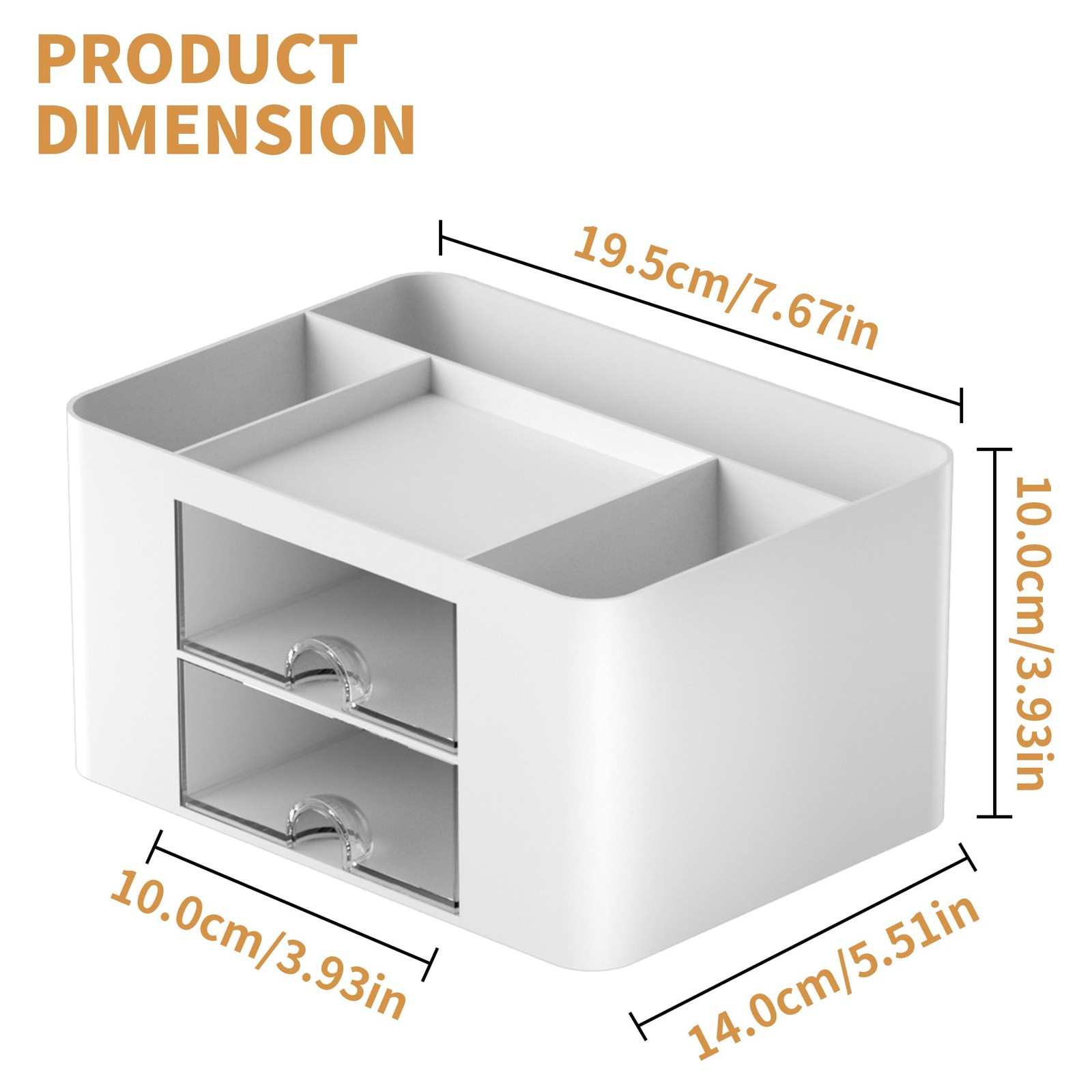 Marbrasse Pen Organizer with 2 Drawer, 7.4 x 5.5 x 3.9 Inch, White
