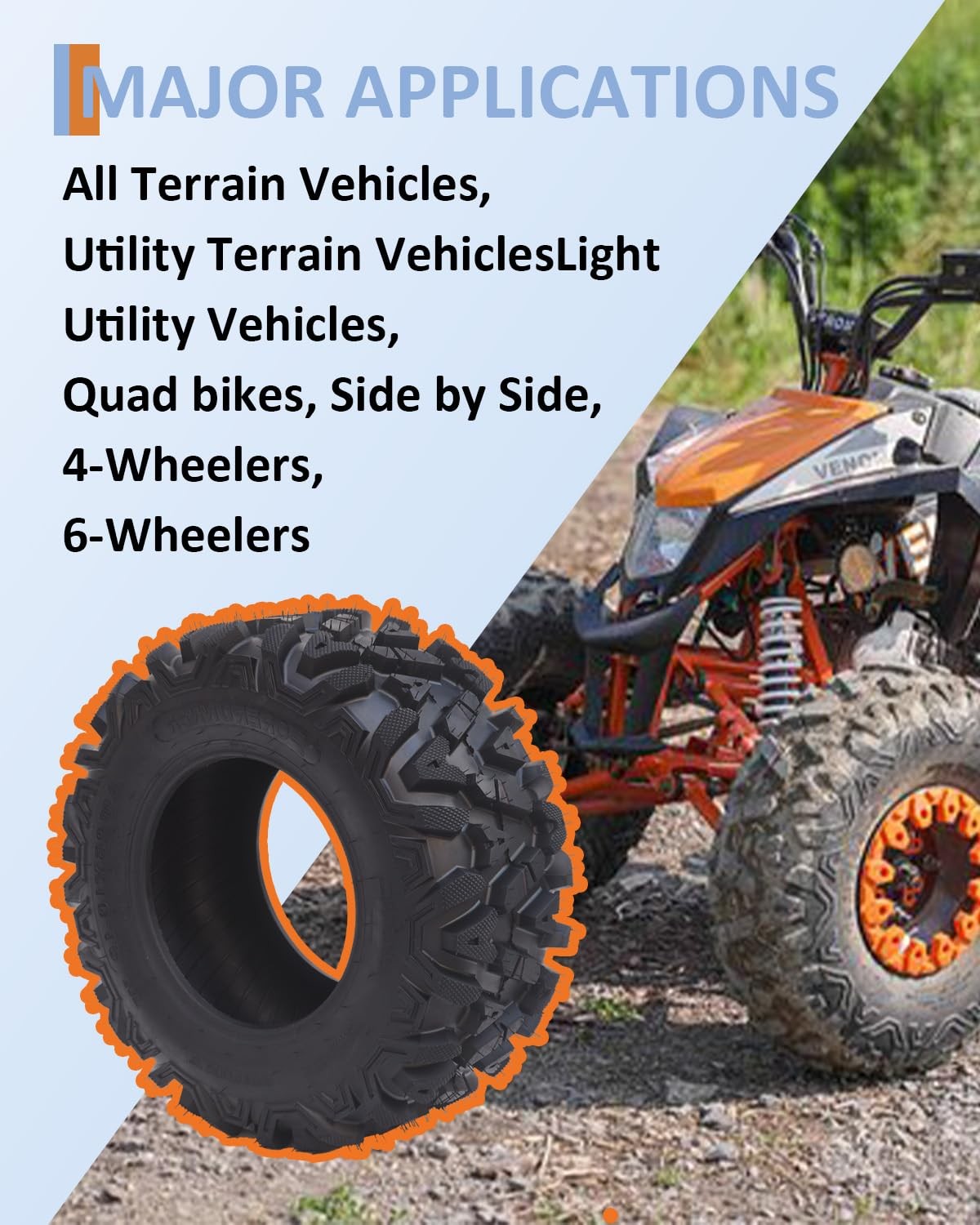 2x 24×8-12 6PR Tubeless ATV UTV All-Terrain Tires Heavy Duty Puncture Resistant